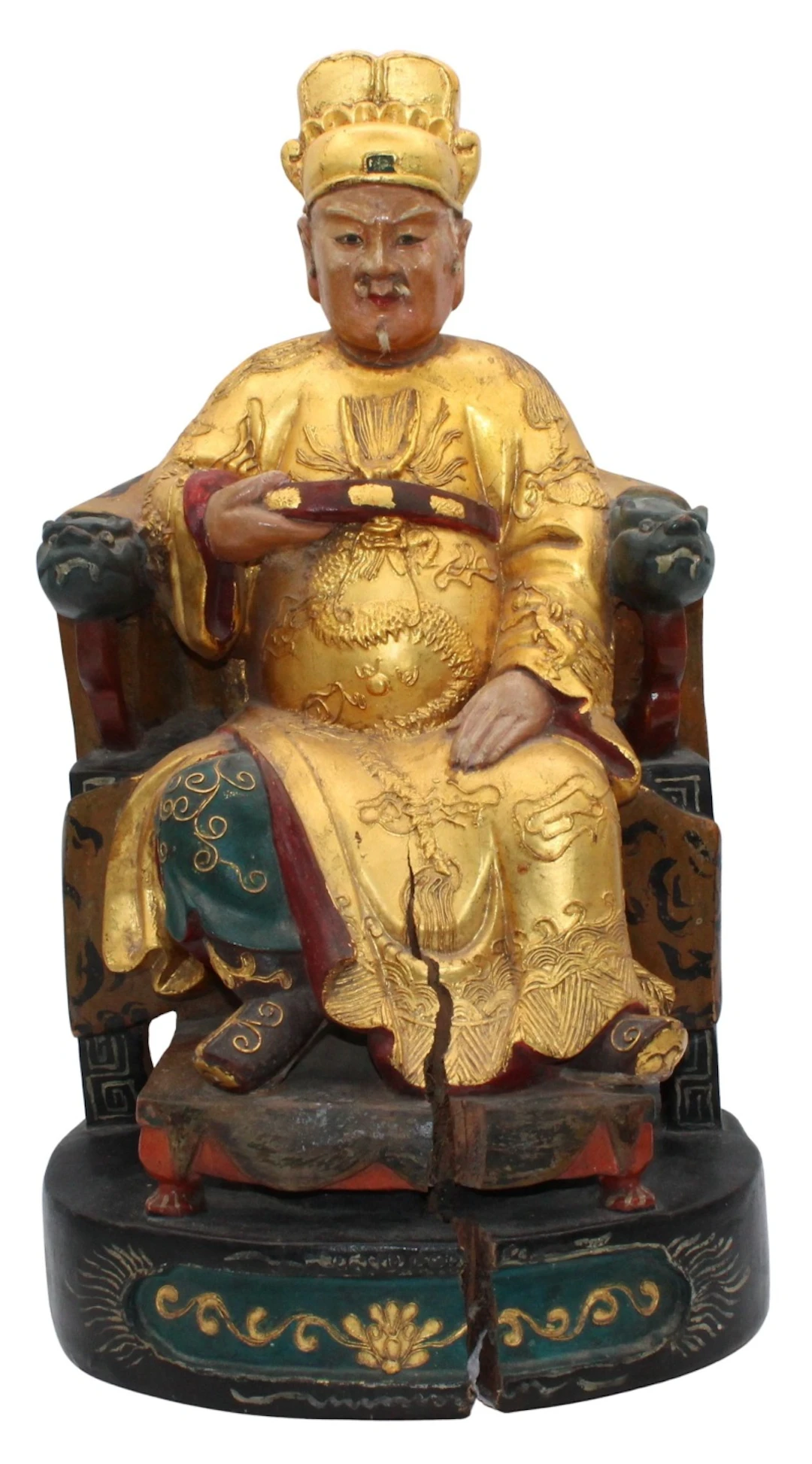 Chinese Paint Decorated Wood Carving of a Scholar