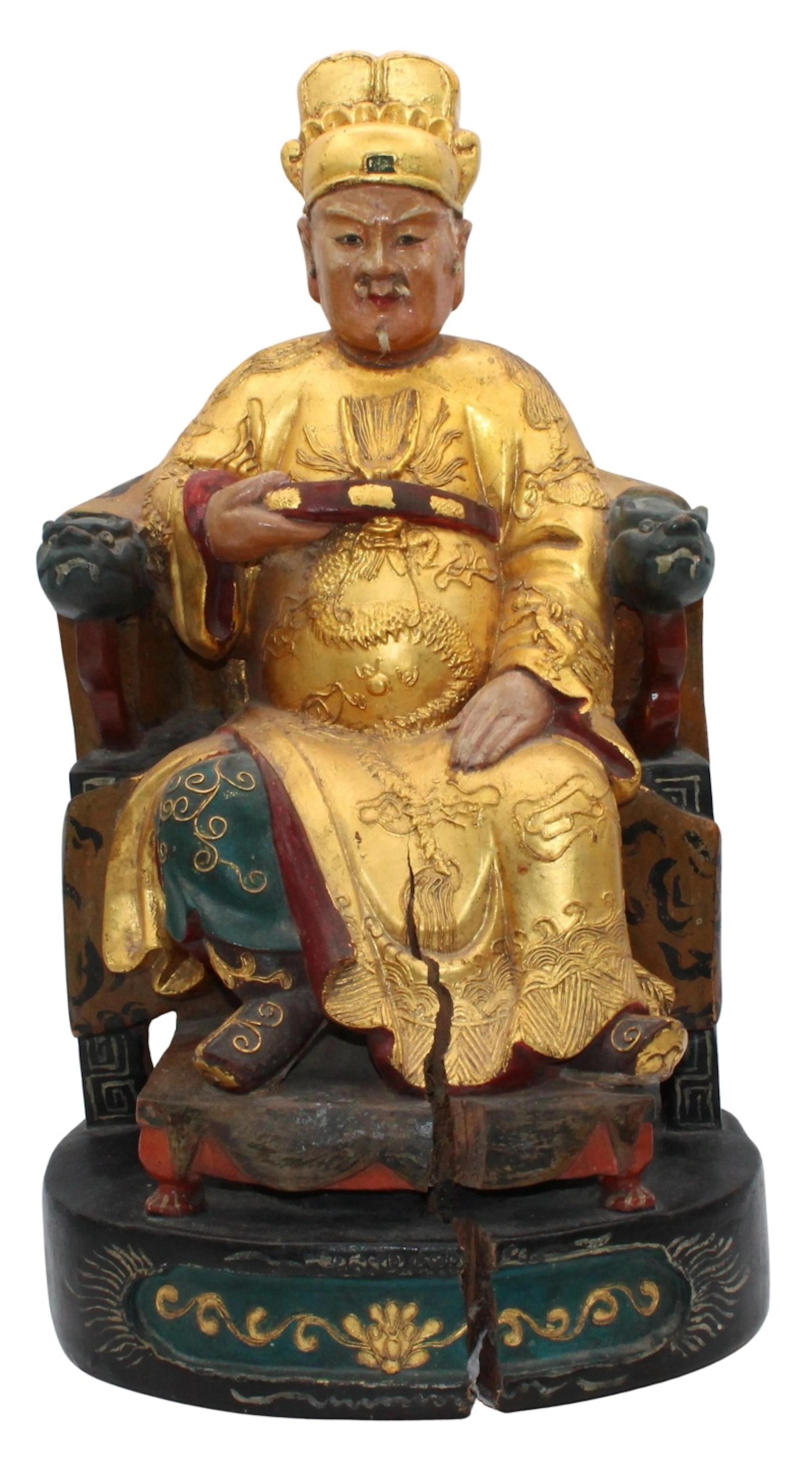 Chinese Paint Decorated Wood Carving of a Scholar