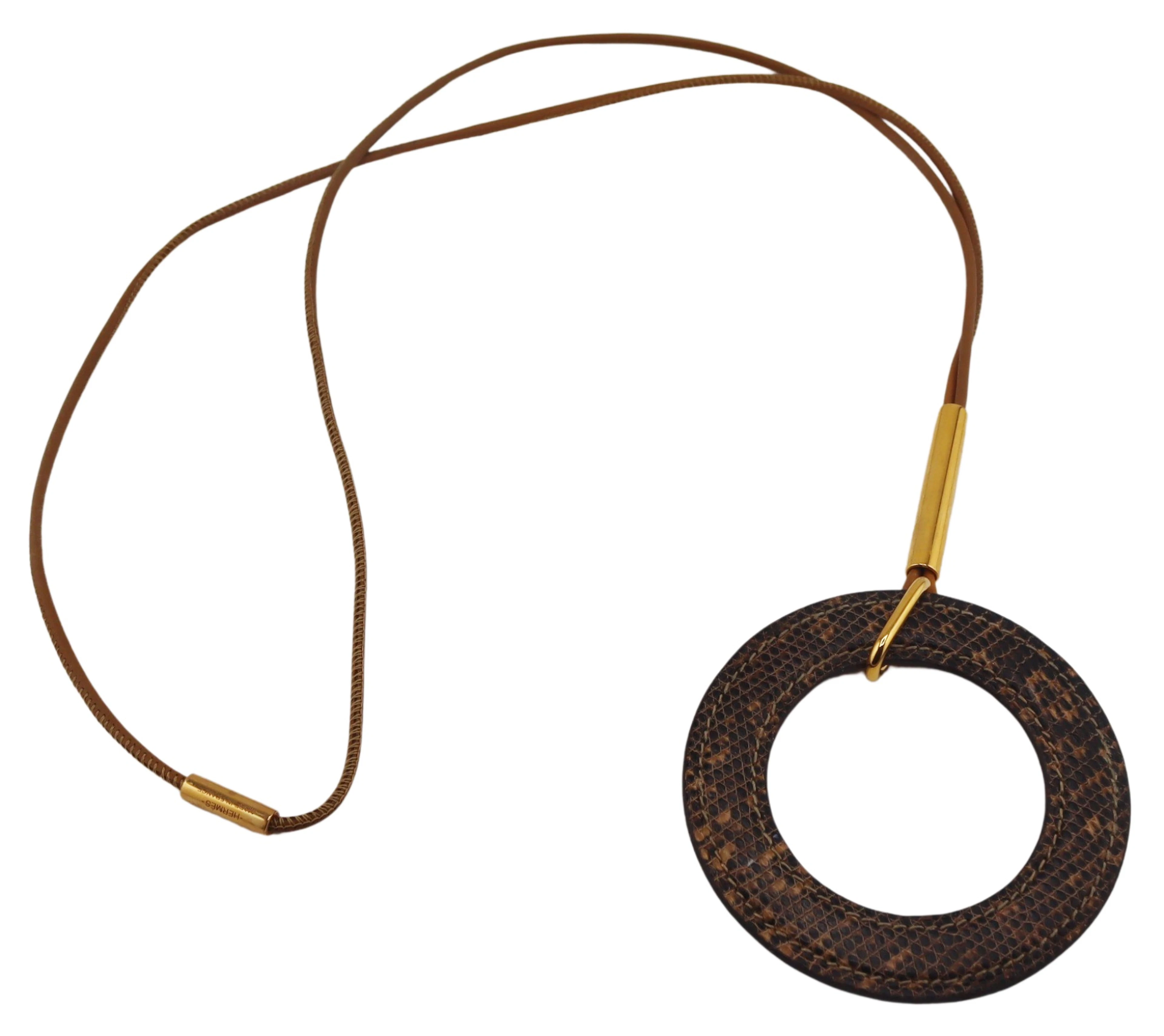 JEWELRY. Hermes Leather and Gold-tone Necklace.
