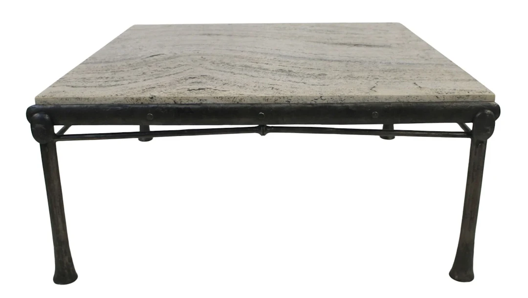 ROMAN THOMAS Wrought Iron Coffee Table with Stone