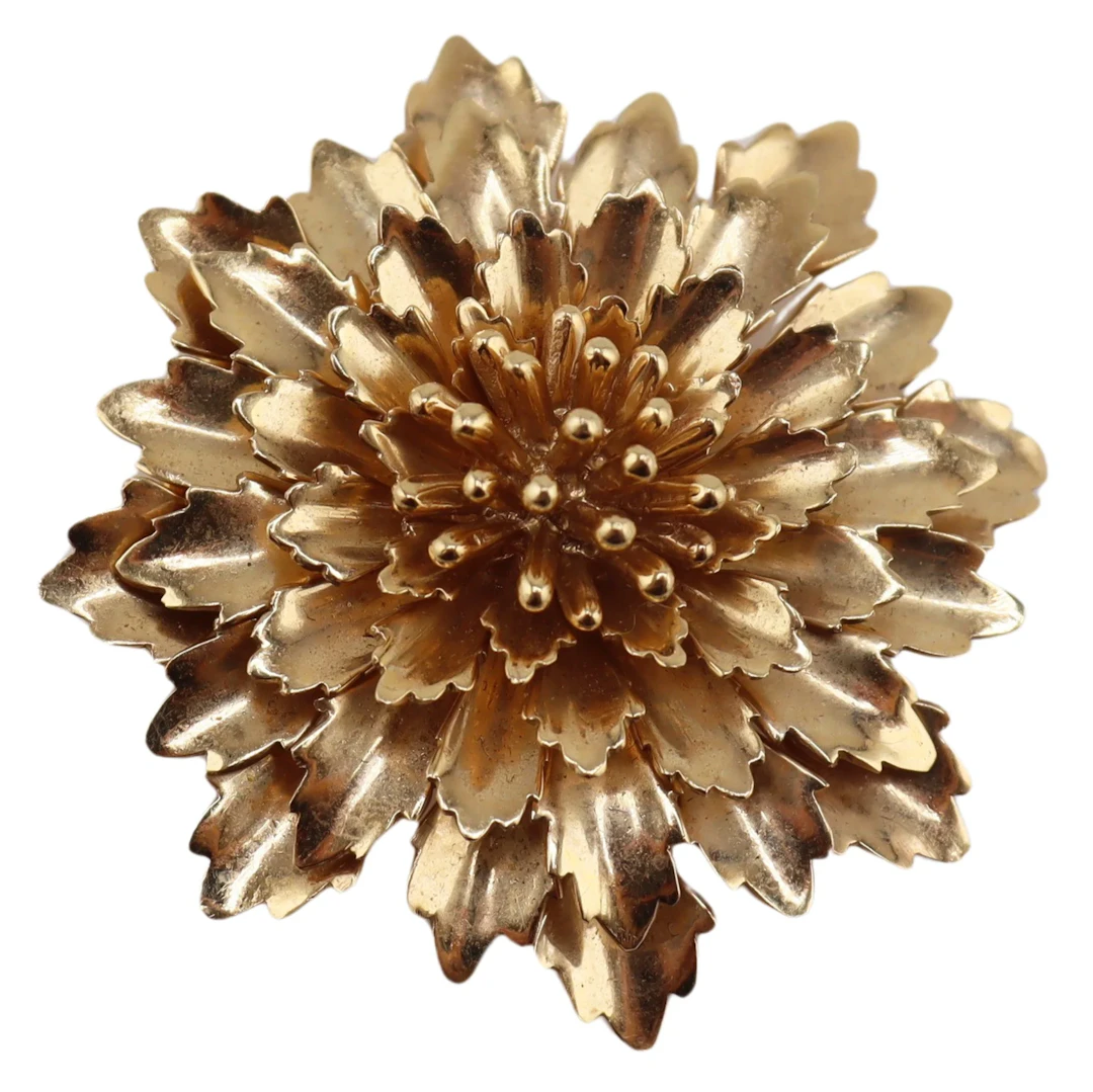 JEWELRY. Signed 14kt Gold Floral Brooch.