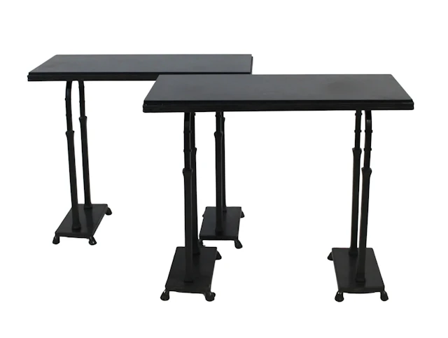 ROMAN THOMAS Pr of Wrought Iron Stone Top Consoles