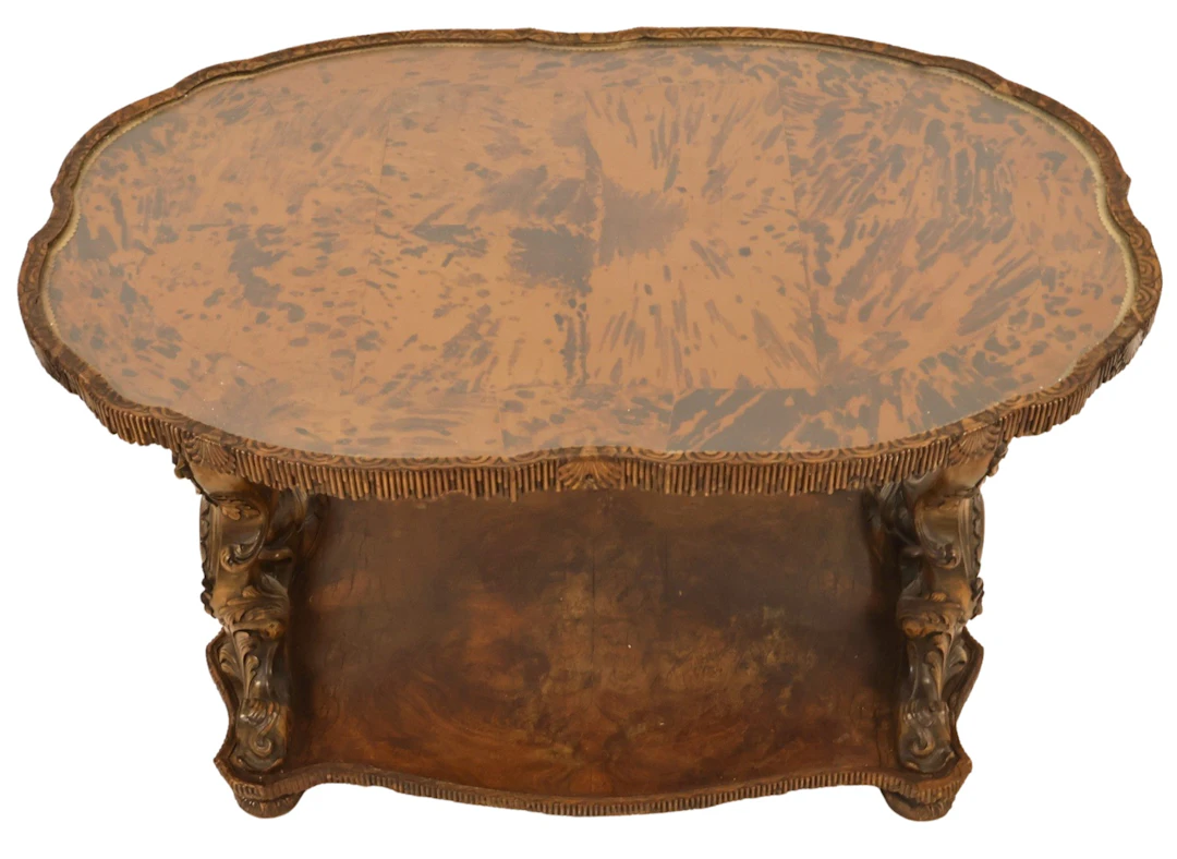 Antique Continental Carved Coffee Table with Faux