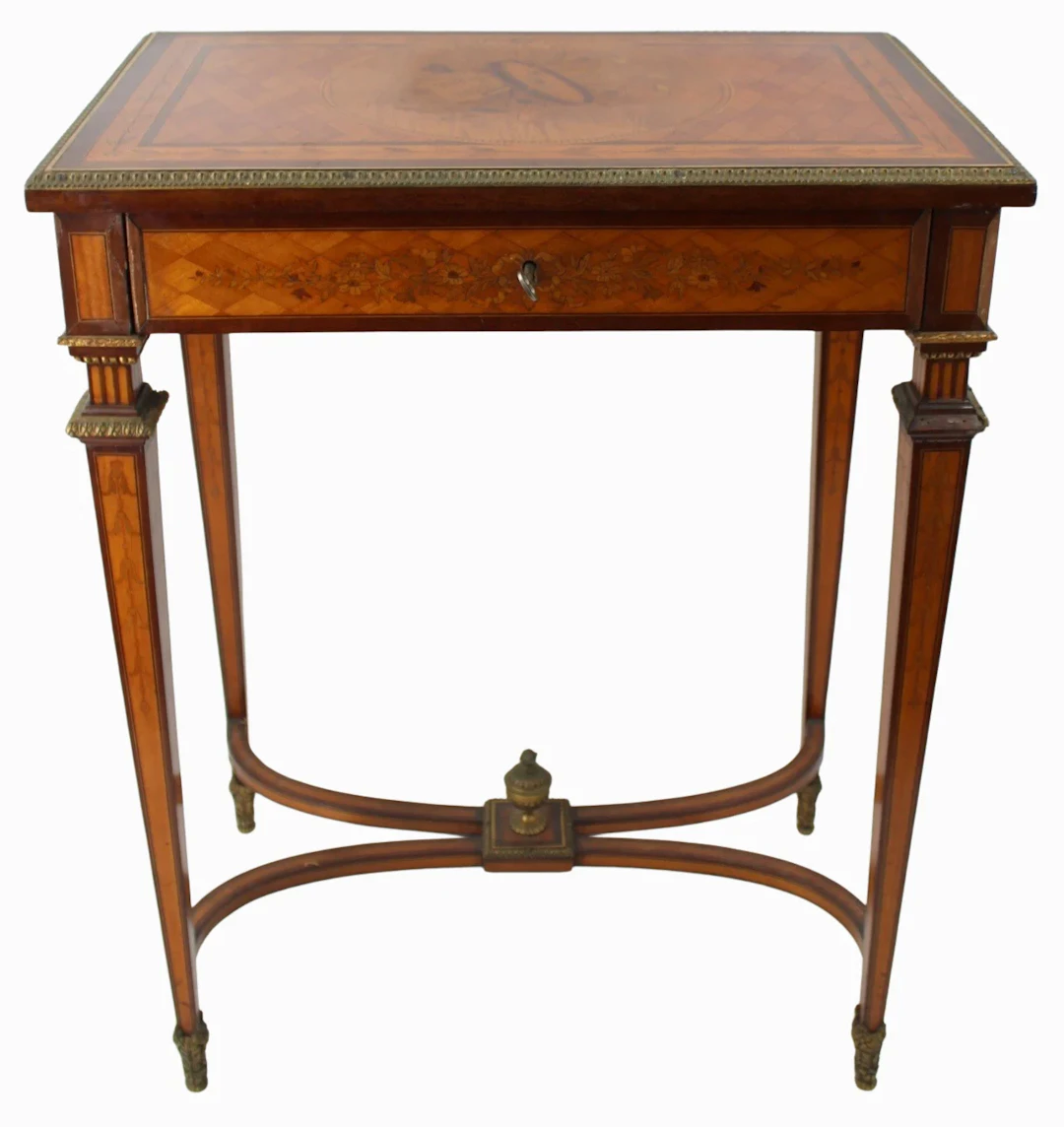 19th Century French Marquetry Inlaid & Bronze