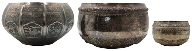 SILVER. Group of 3 Burmese Silver Bowls.