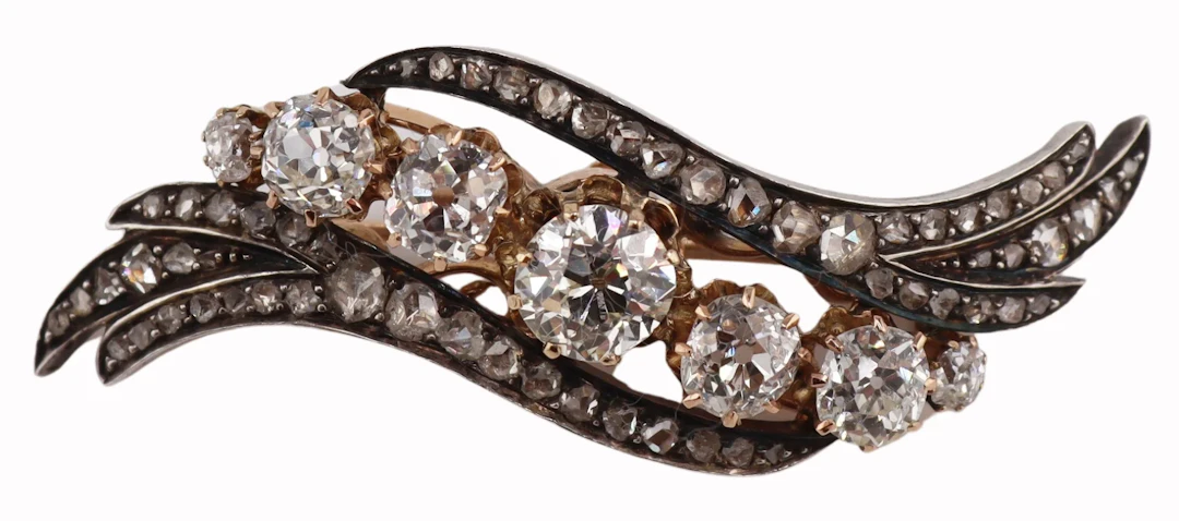 JEWELRY. Antique Silver Topped Gold and Diamond
