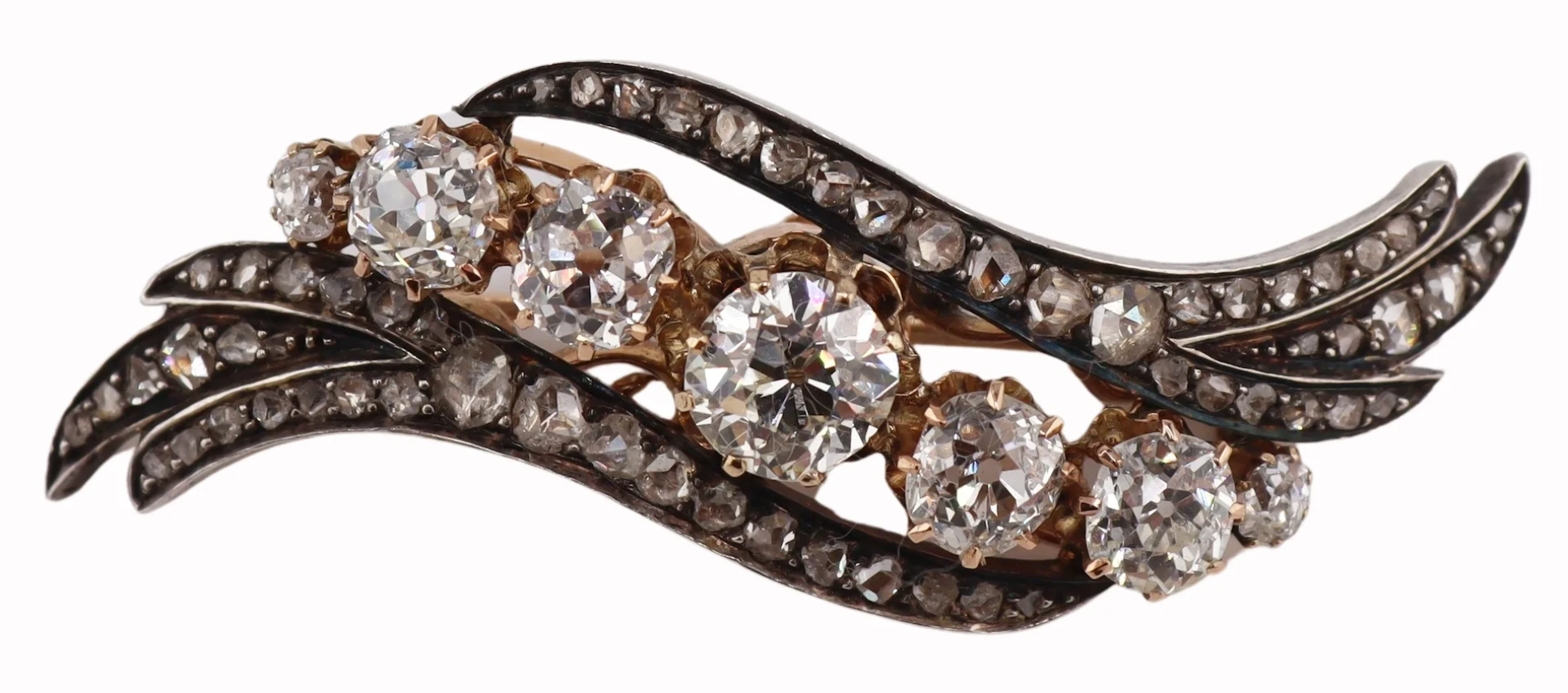 JEWELRY. Antique Silver Topped Gold and Diamond