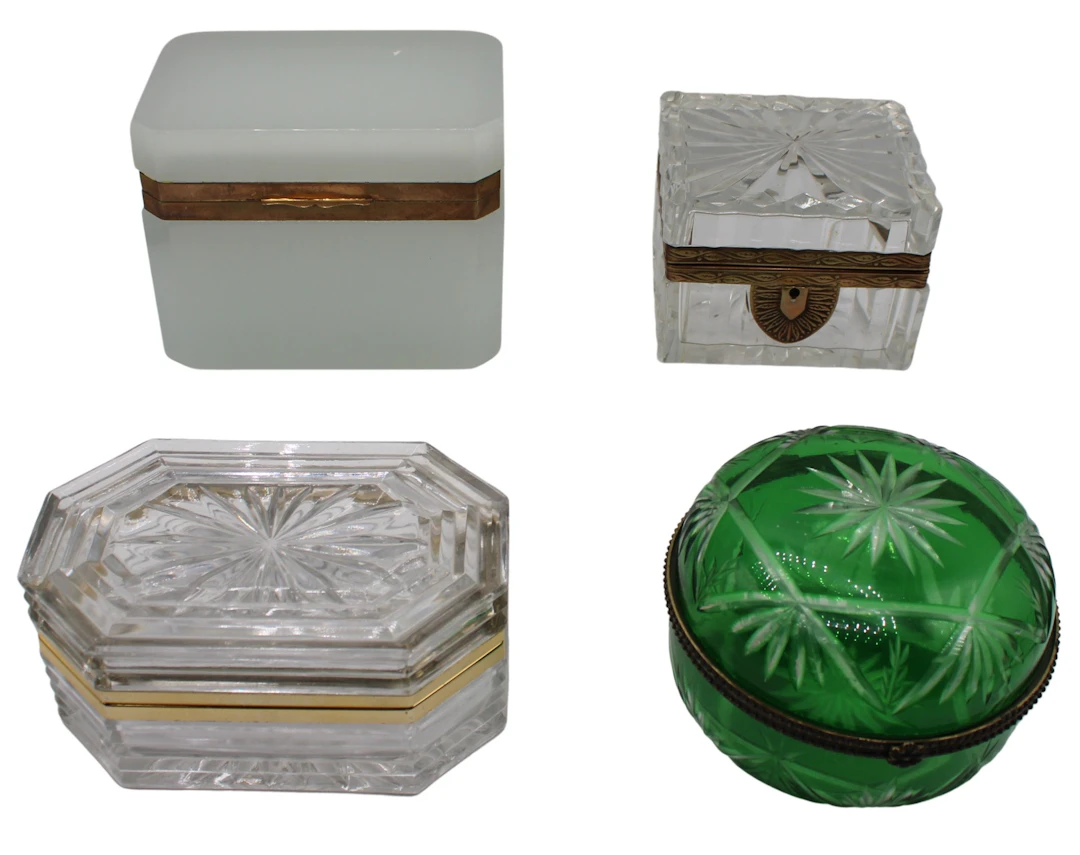 (4) Various Style Glass Boxes with Gilt Metal
