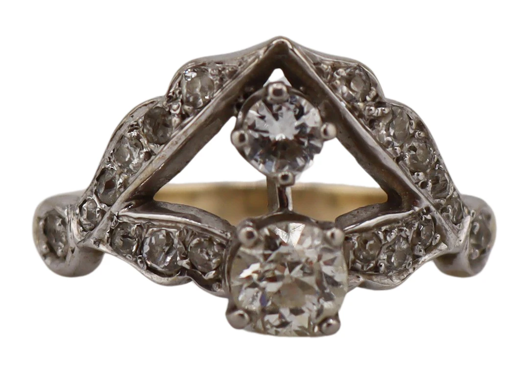 JEWELRY. 14kt Bi-Color Gold and Diamond Ring.
