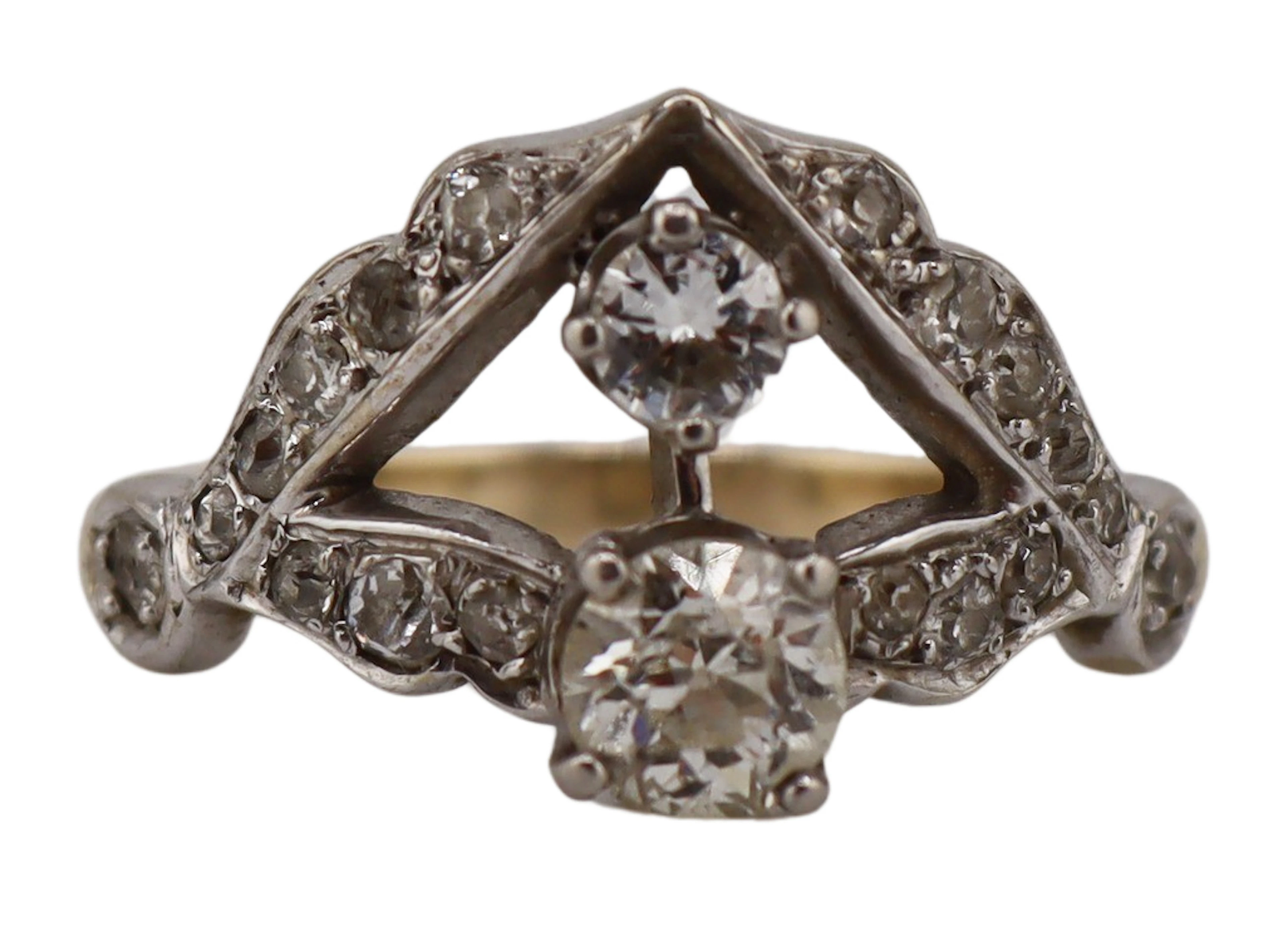 JEWELRY. 14kt Bi-Color Gold and Diamond Ring.