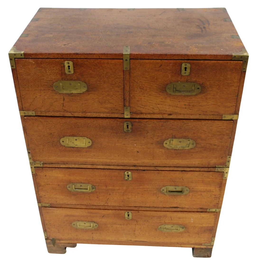 Antique Mahogany Campaign Chest on Chest.