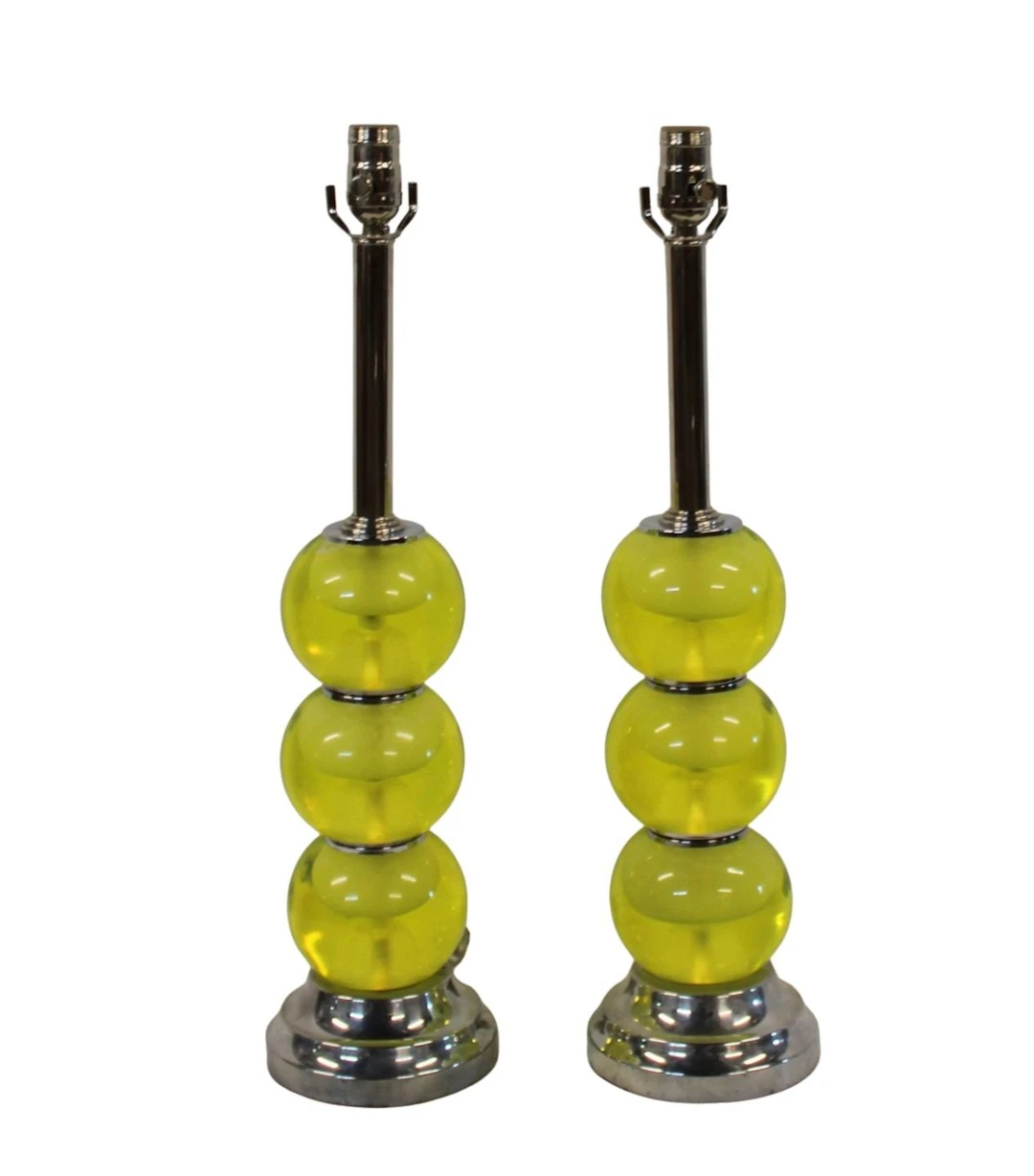 Pair of Murano Glass Lamps on Chrome Bases.