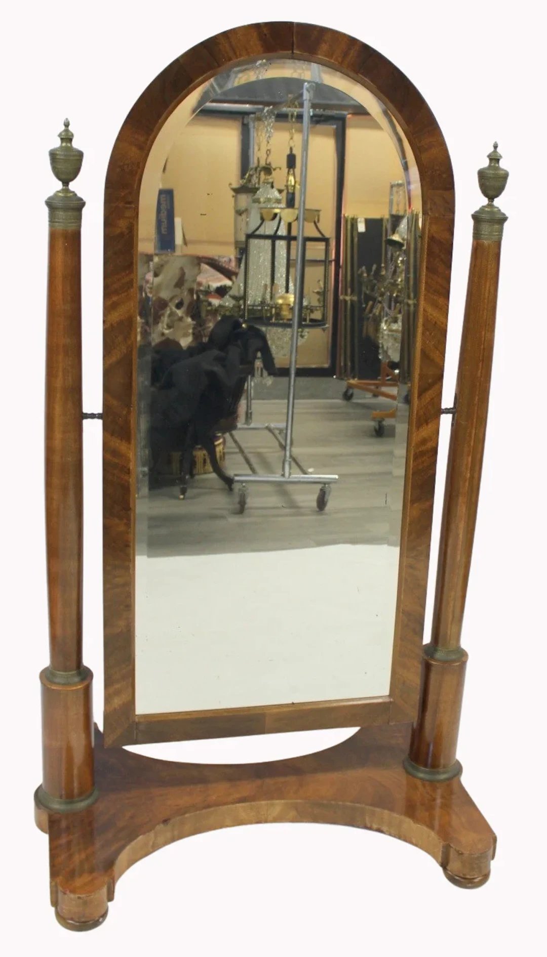 Empire Mahogany Bronze Mounted Cheval Mirror.