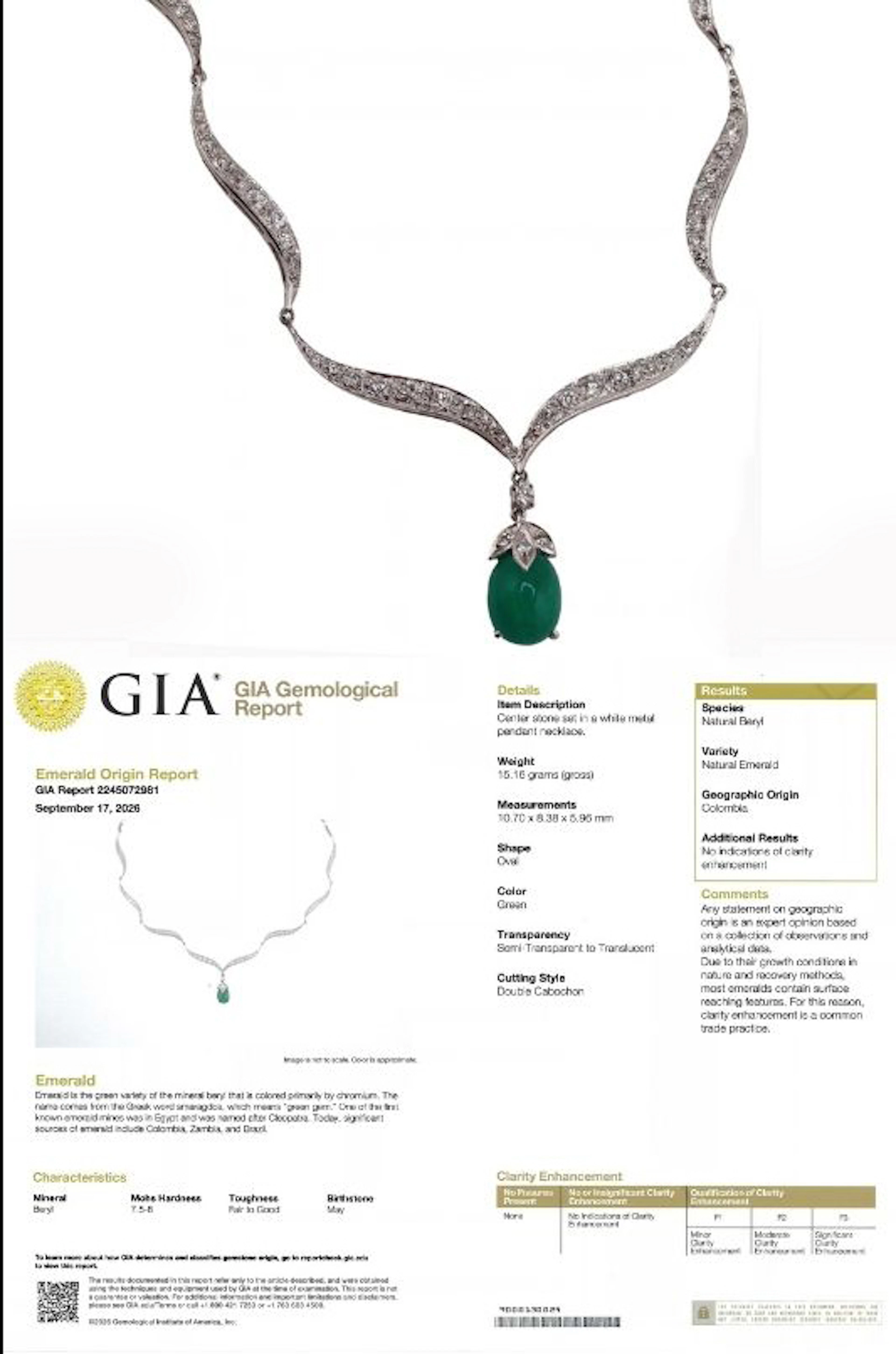 JEWELRY. GIA NATURAL Untreated Colombian Emerald
