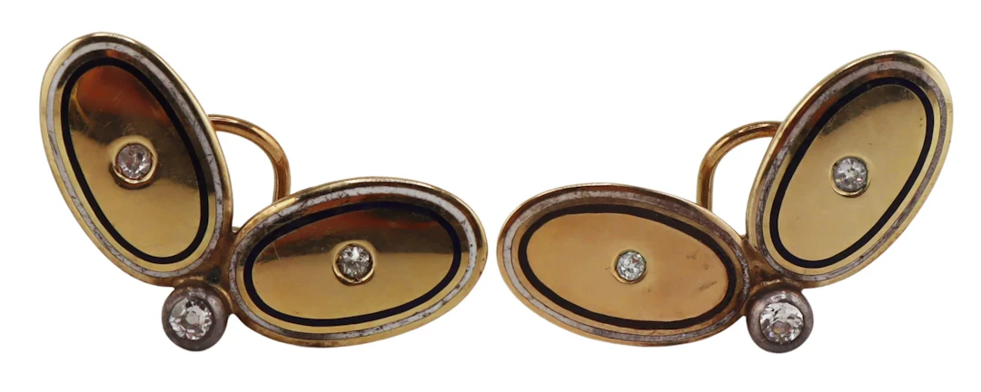 JEWELRY. Pair of 14kt Gold, Diamond and Enamel