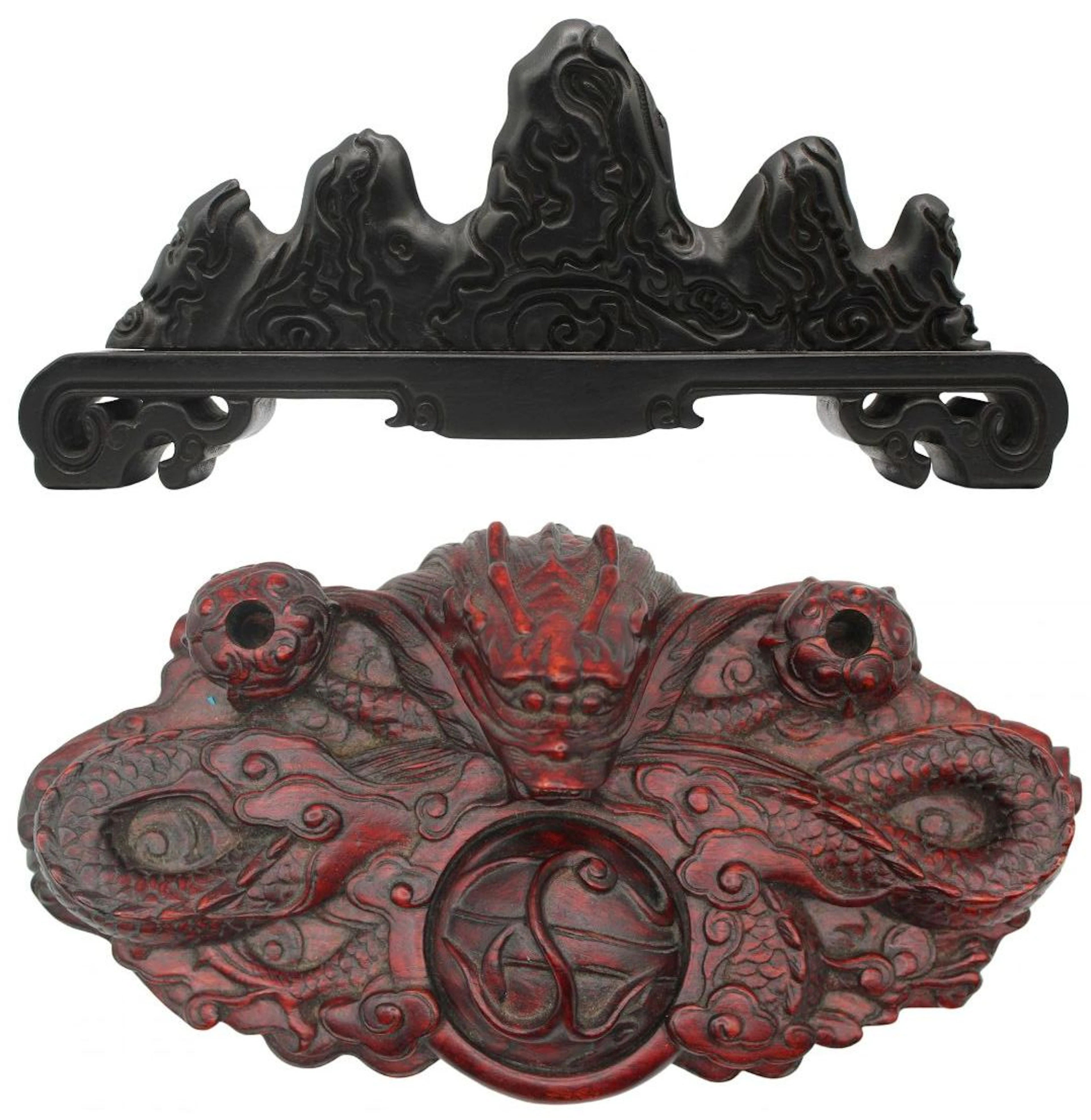 Chinese Carved 19th C Desk Set.
