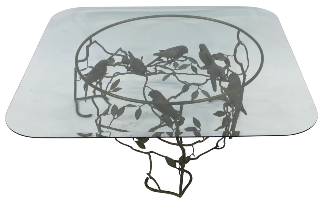 Vintage Gilt Metal Bird Glass Top Table.