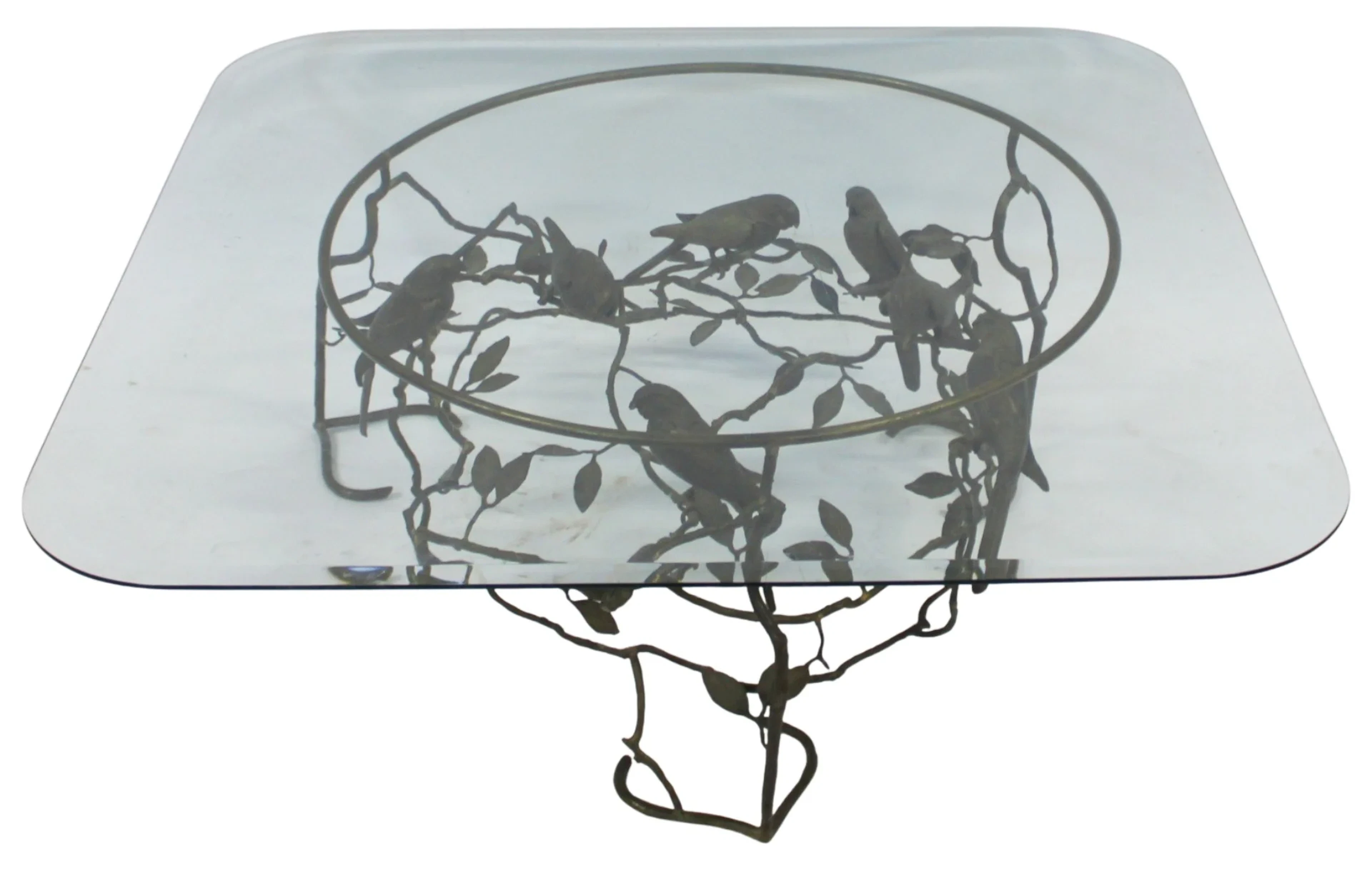 Vintage Gilt Metal Bird Glass Top Table.