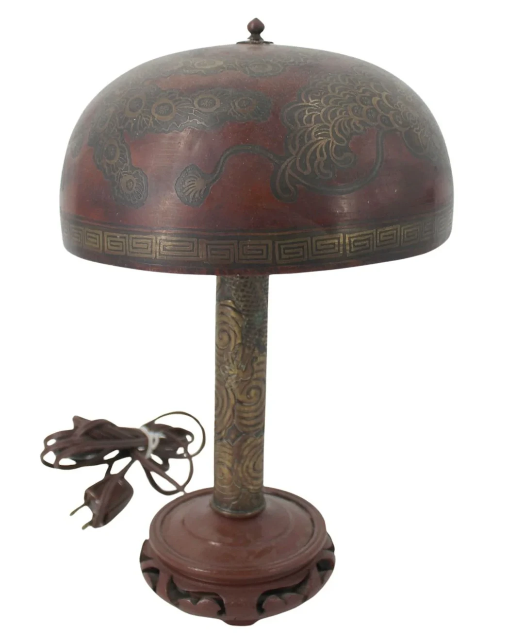 Antique Asian Style Lamp With Tole Shade.