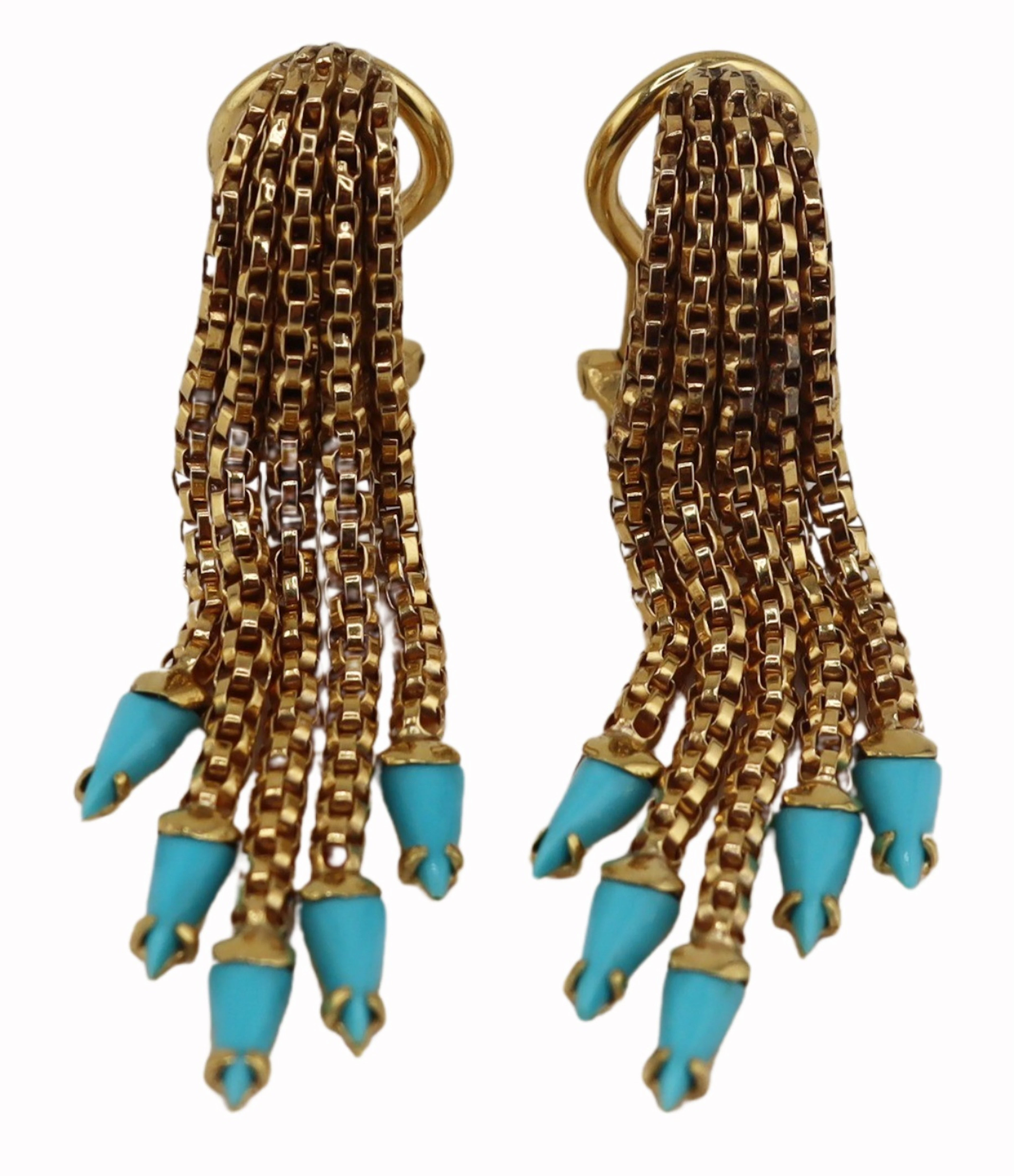 JEWELRY. Italian 18kt Gold and Turquoise Tassel