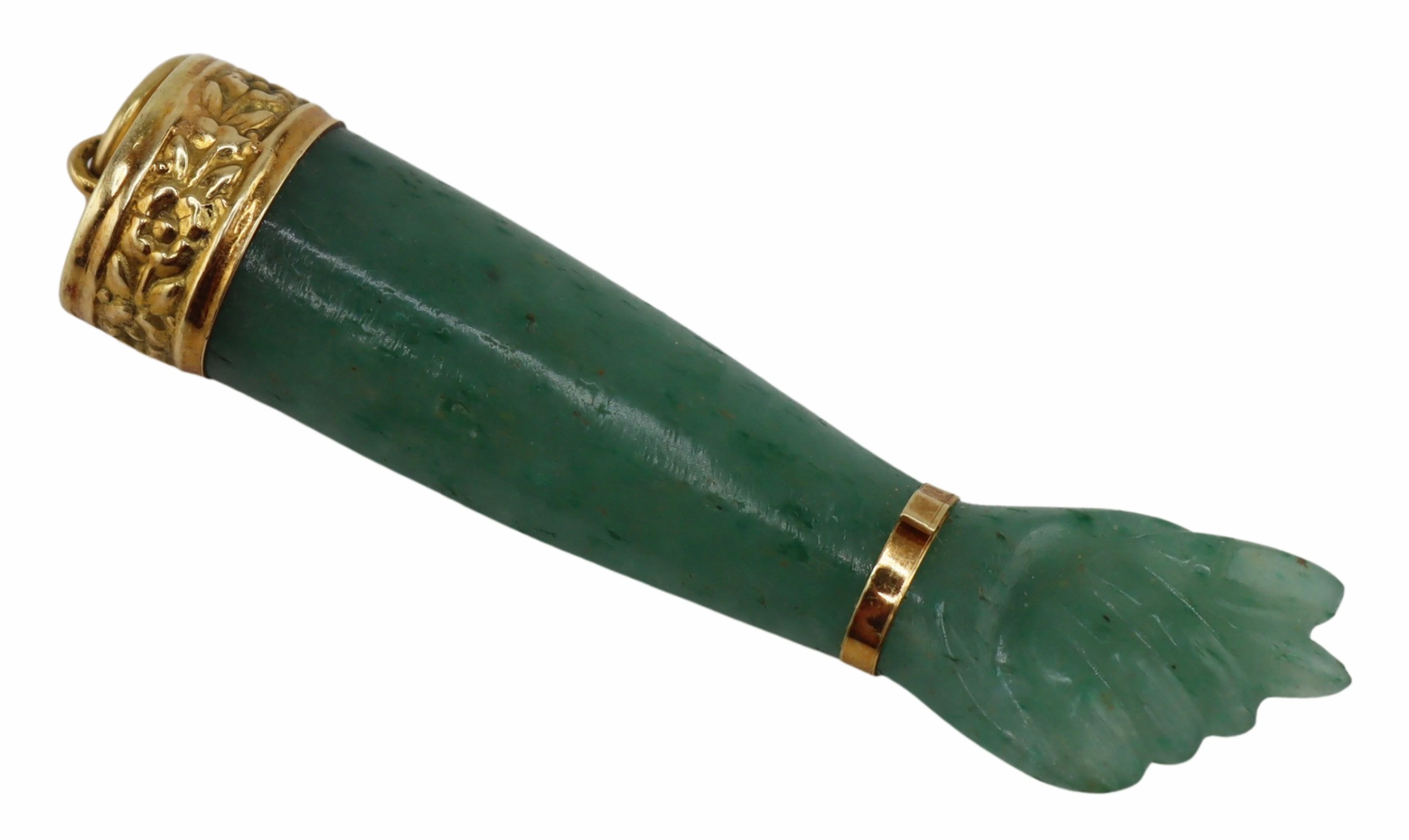 JEWELRY. Signed 17.5kt Gold and Jade Figa Pendant.