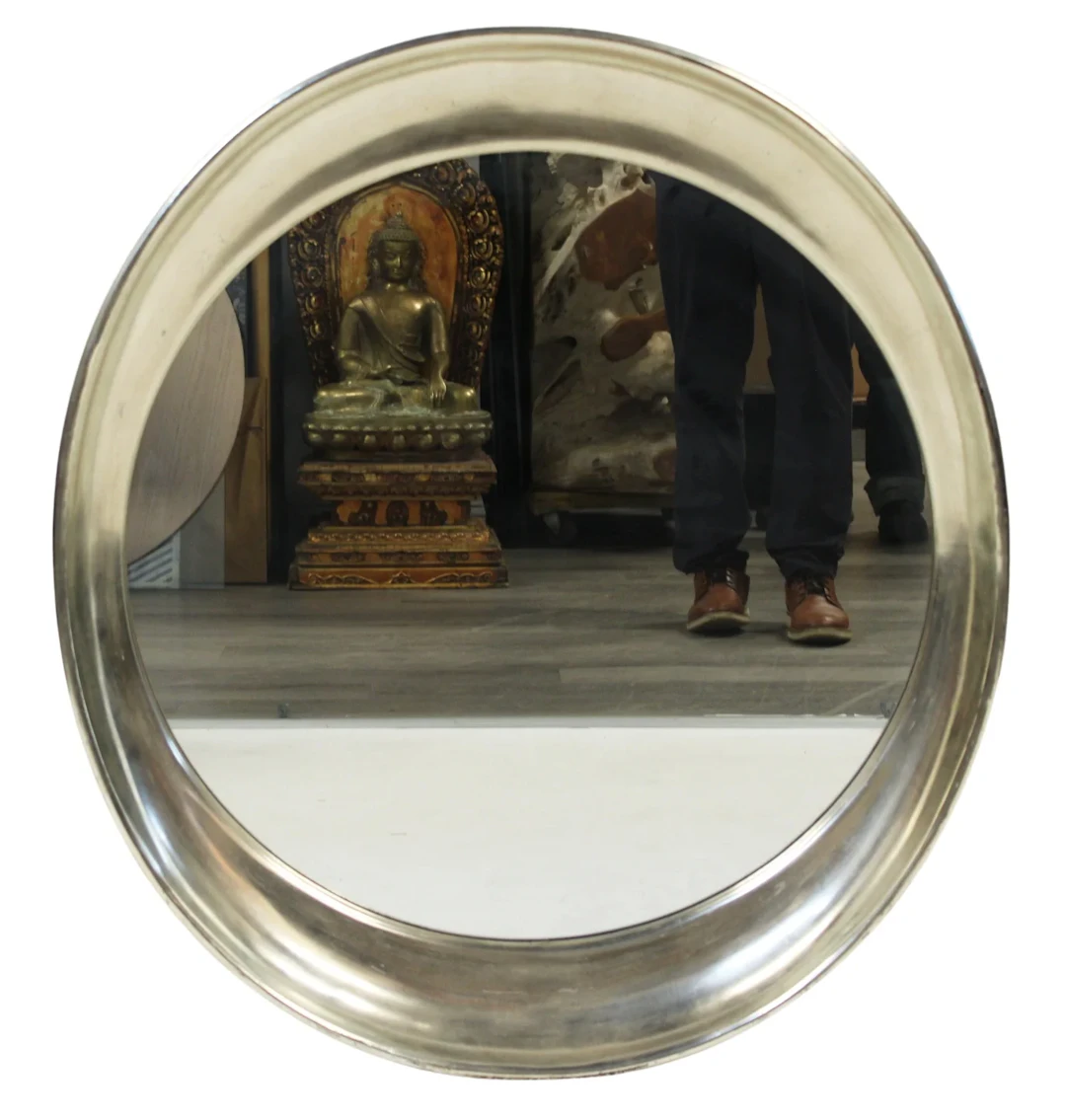 Contemporary Silver Leaf Oval Wood Mirror.