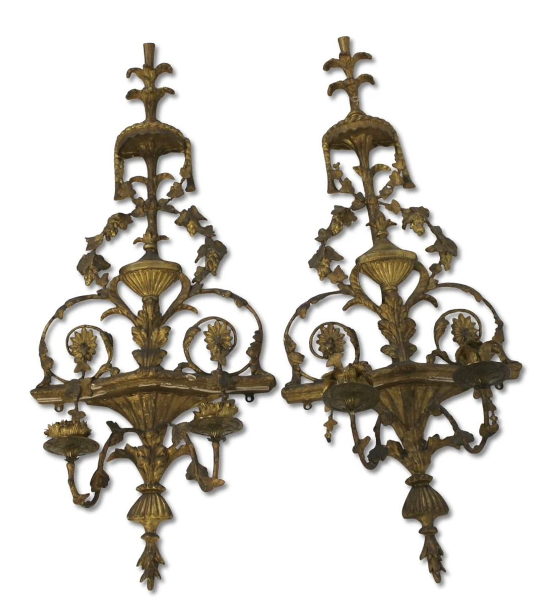 A Pair Of Antique Carved & Giltwood Sconces