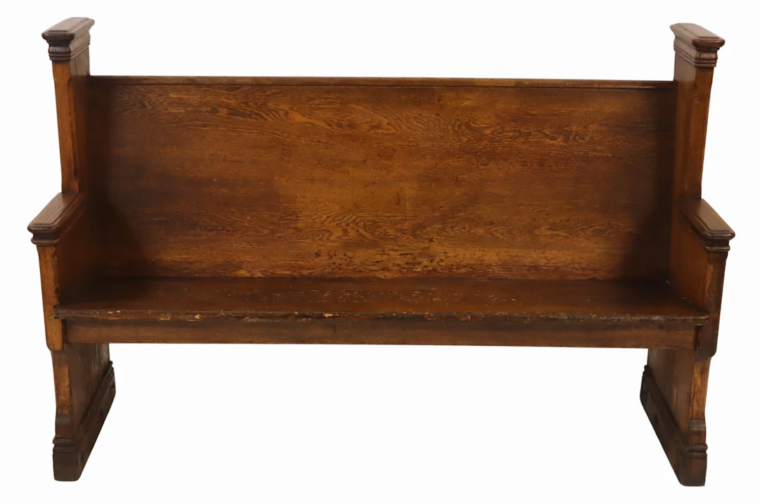 Antique Gothic Revival Style Oak Church Pew.
