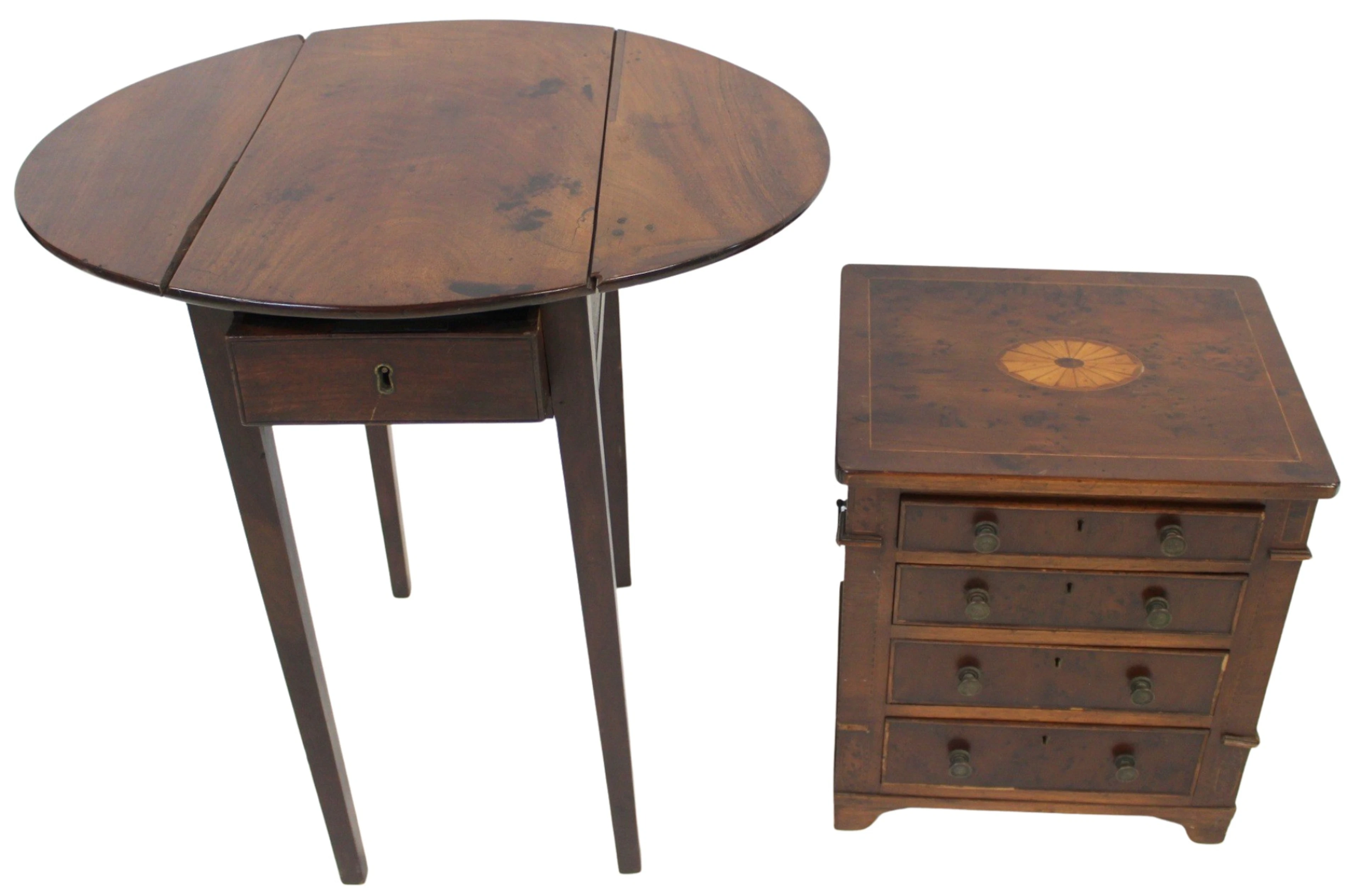 Antique Miniature Chest & Drop Leaf Table.