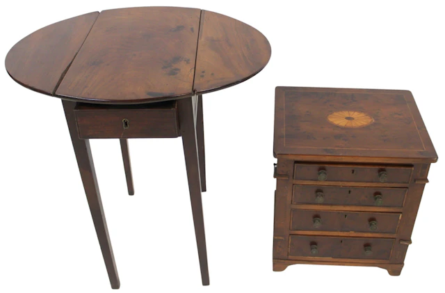 Antique Miniature Chest & Drop Leaf Table.