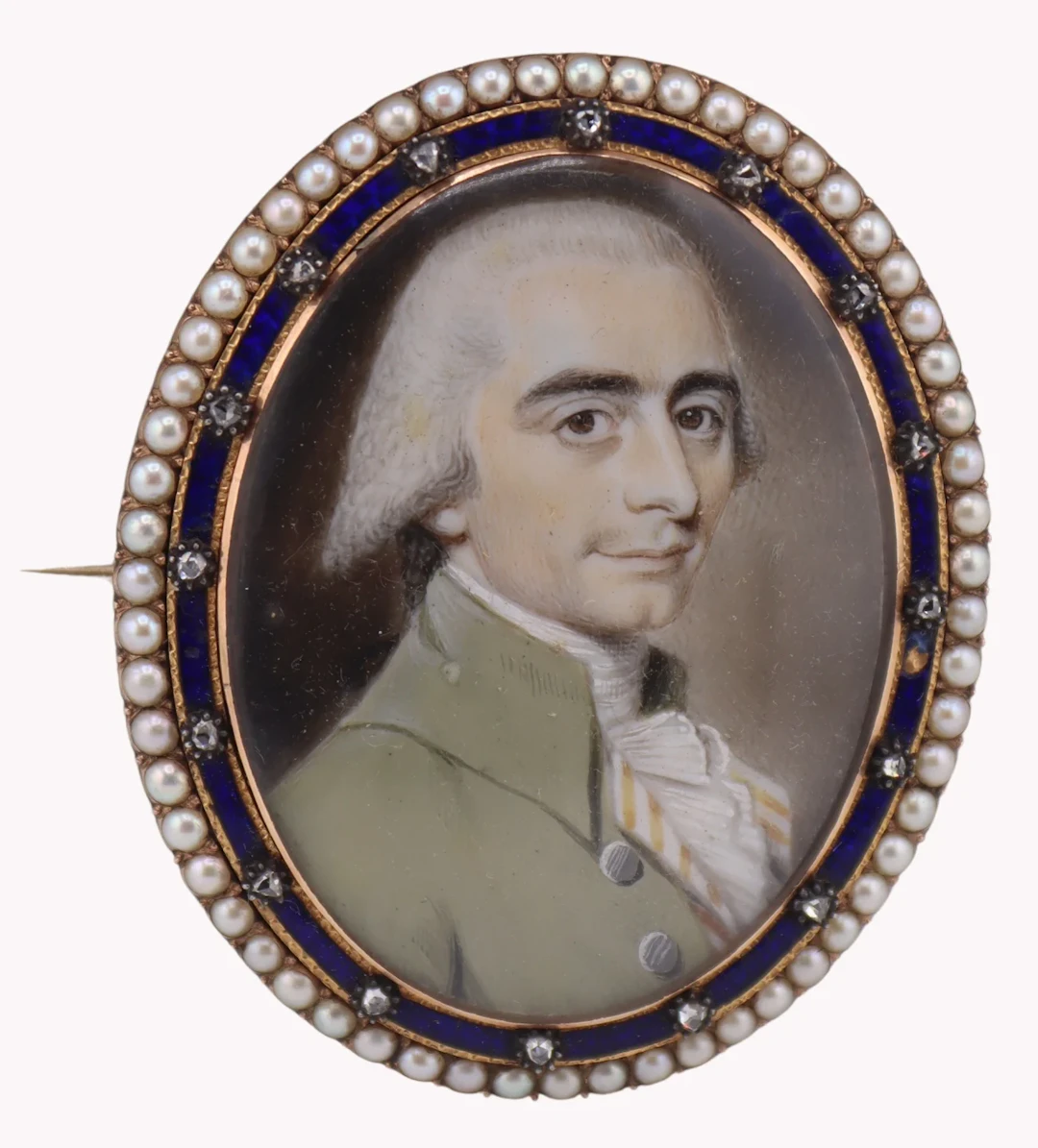 JEWELRY. Antique Enamel Diamond and Pearl Portrait