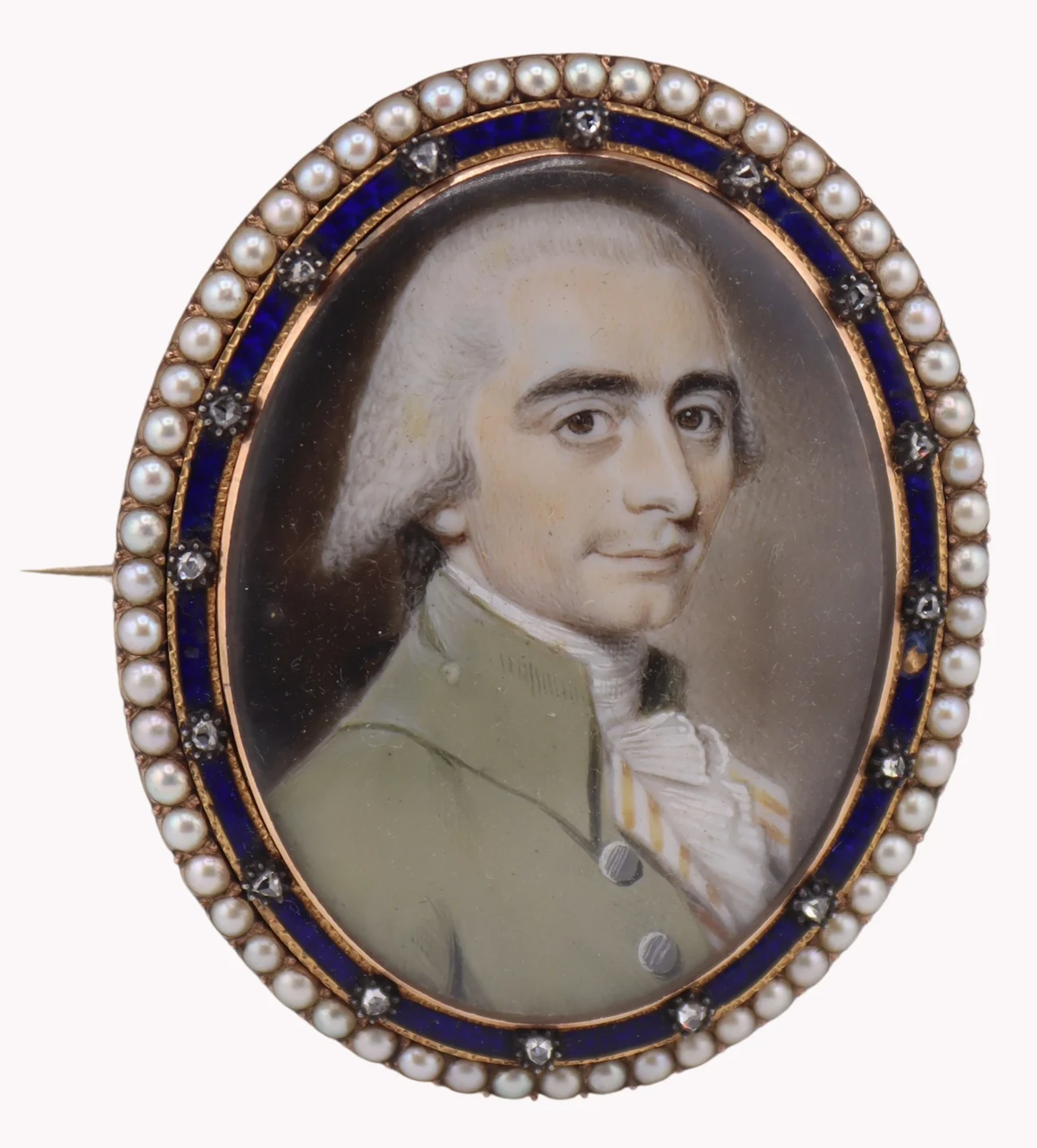 JEWELRY. Antique Enamel Diamond and Pearl Portrait