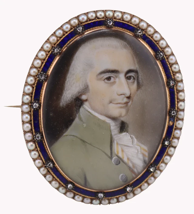 JEWELRY. Antique Enamel Diamond and Pearl Portrait