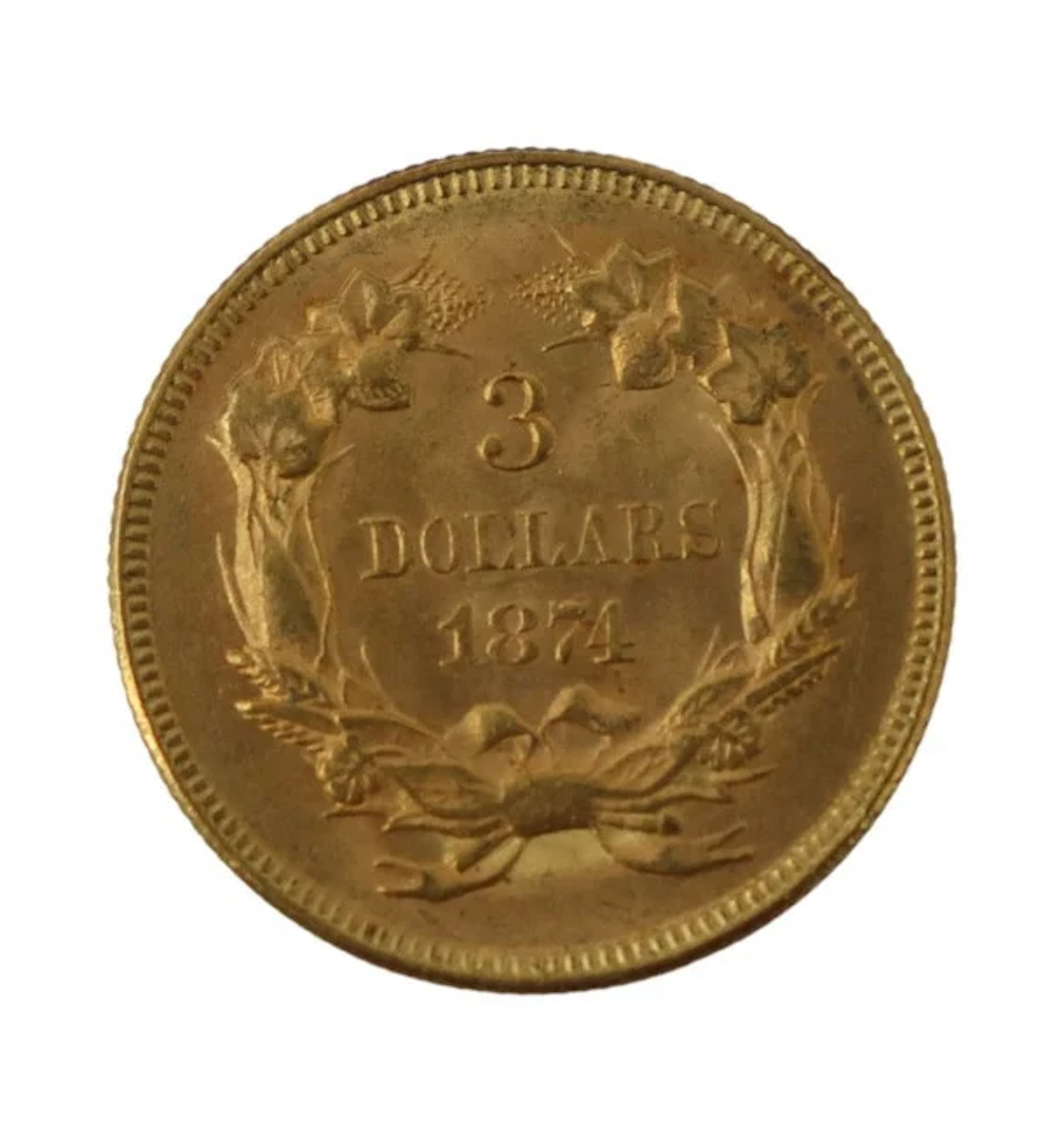 NUMISMATICS. 1874 $3 Indian Princess Gold Coin.