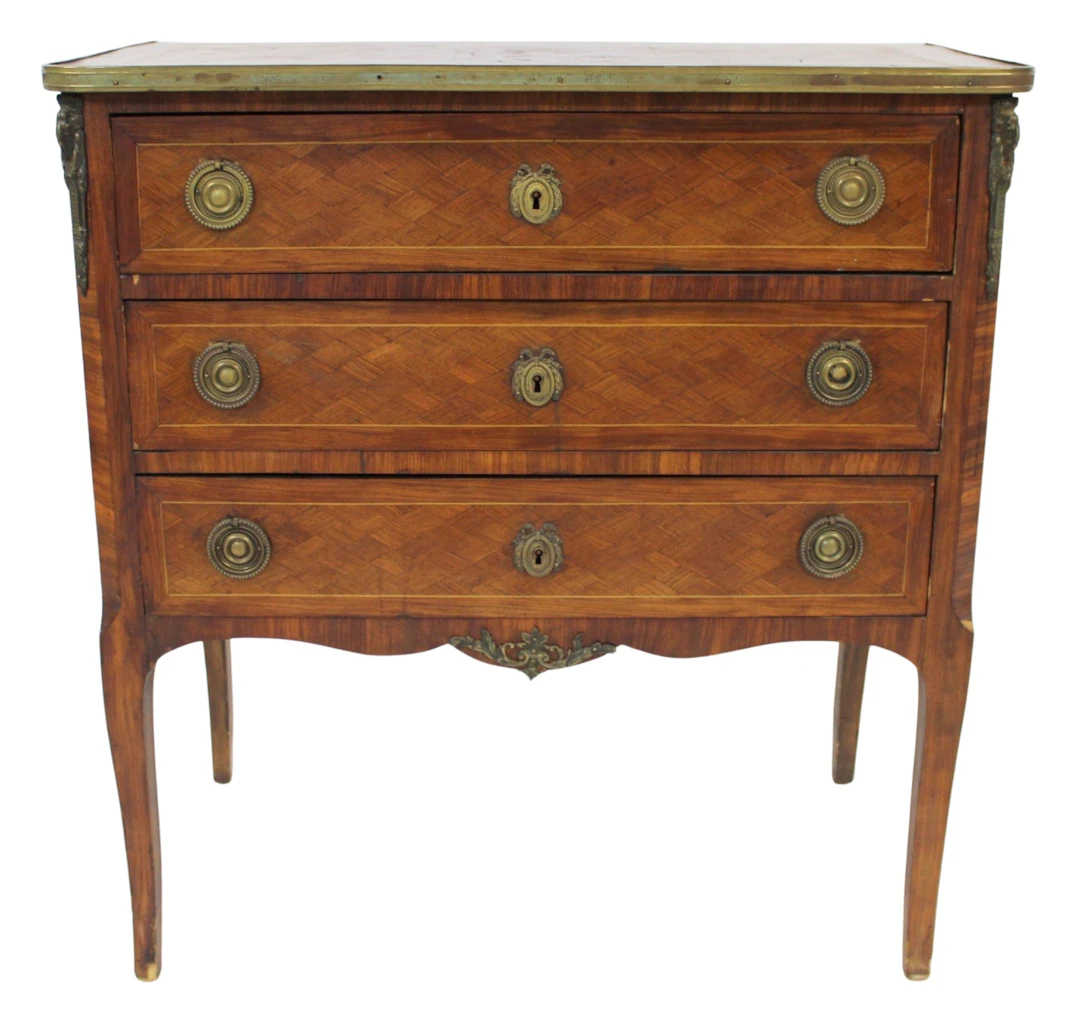 Antique Bronze Mounted Parquetry Inlaid Commode.