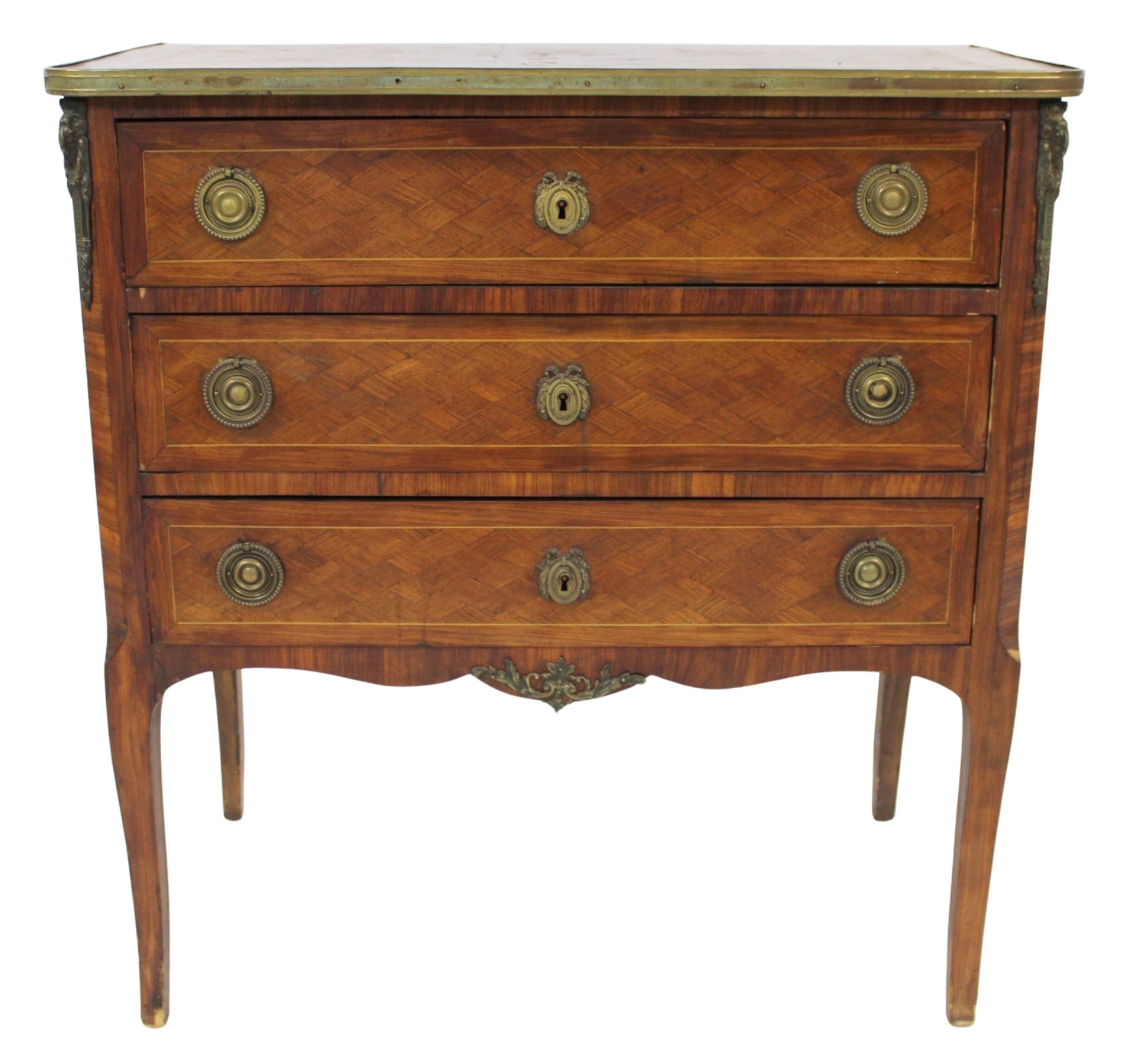 Antique Bronze Mounted Parquetry Inlaid Commode.