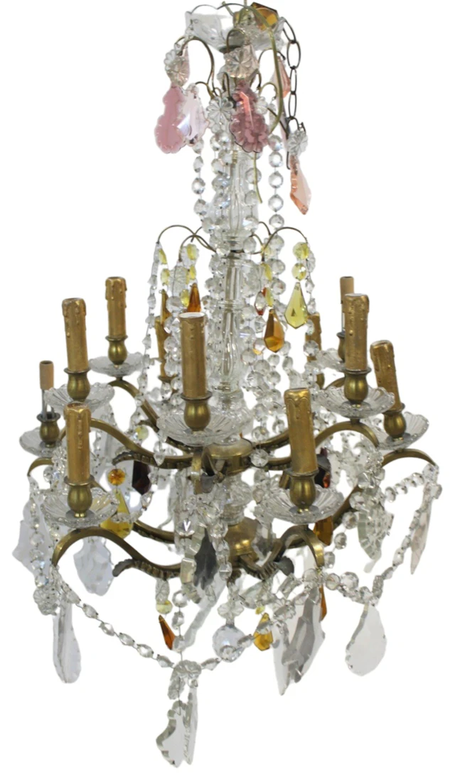 Large & Impressive 12 Arm Bronze & Crystal