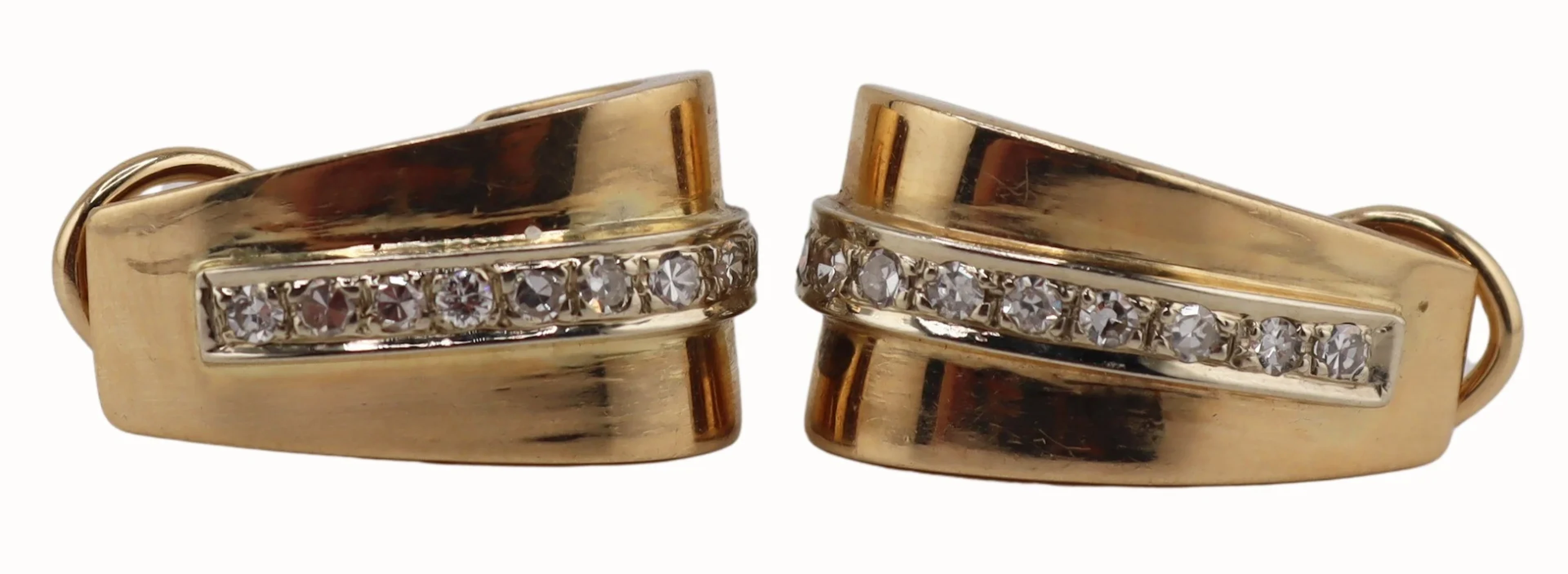JEWELRY. Pair of 14kt Gold and Diamond Hoop