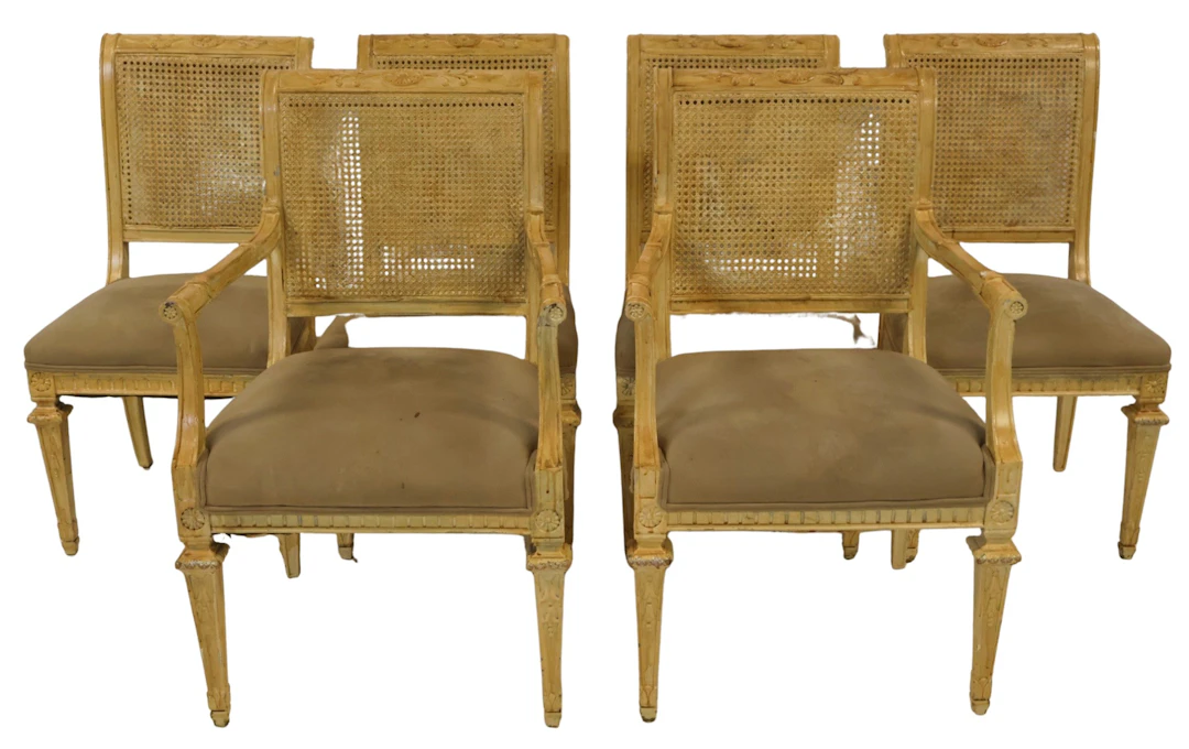 (6) Vintage Finely Carved & Caned Back Chairs.