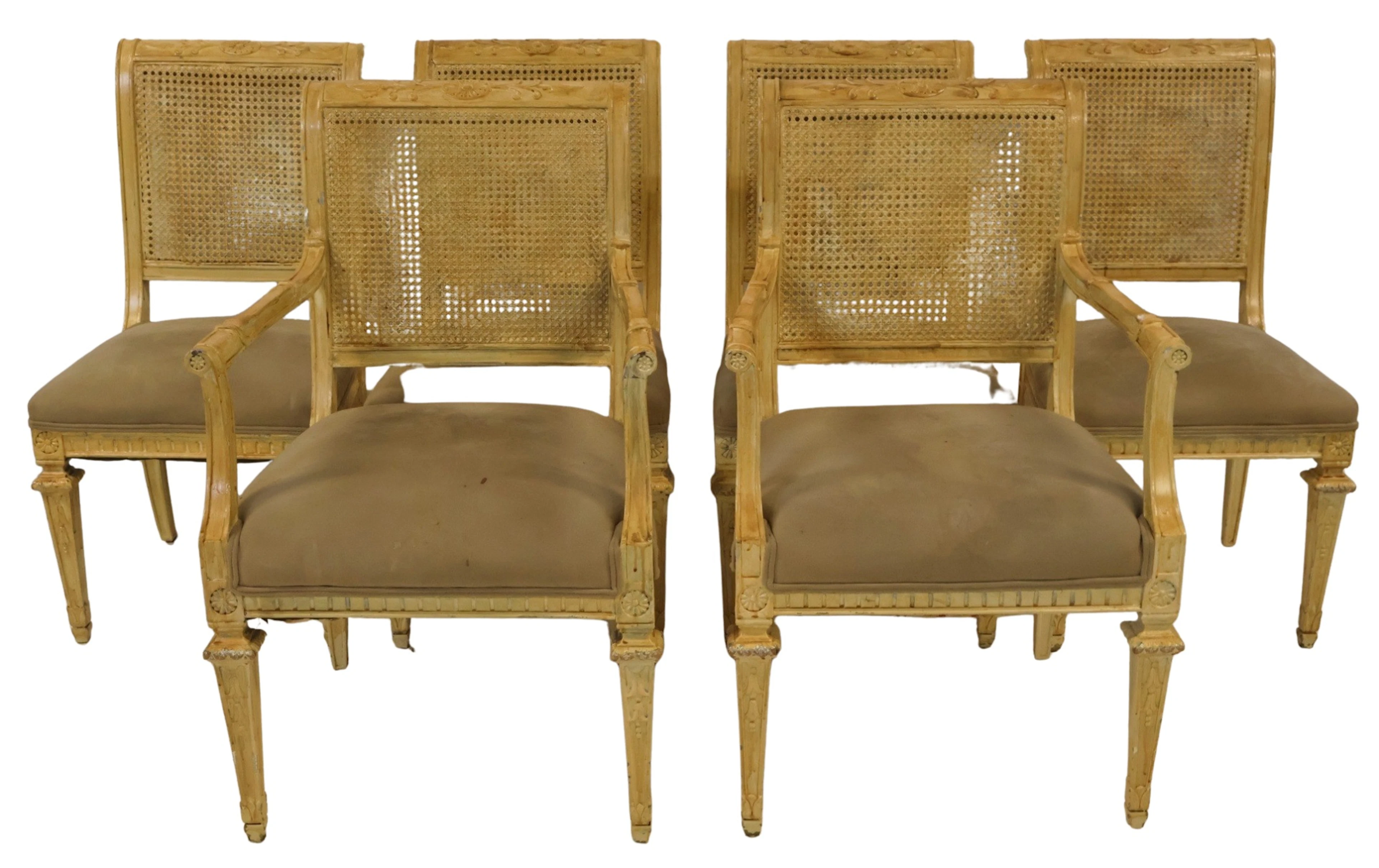 (6) Vintage Finely Carved & Caned Back Chairs.
