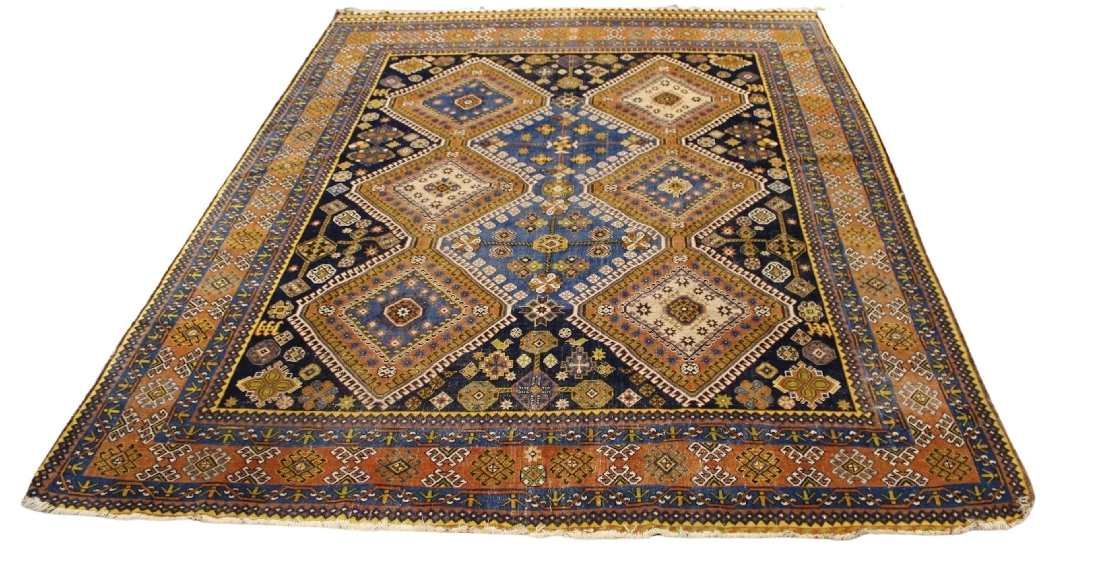 Vintage And Finely Hand Knotted Kazak Style Carpet