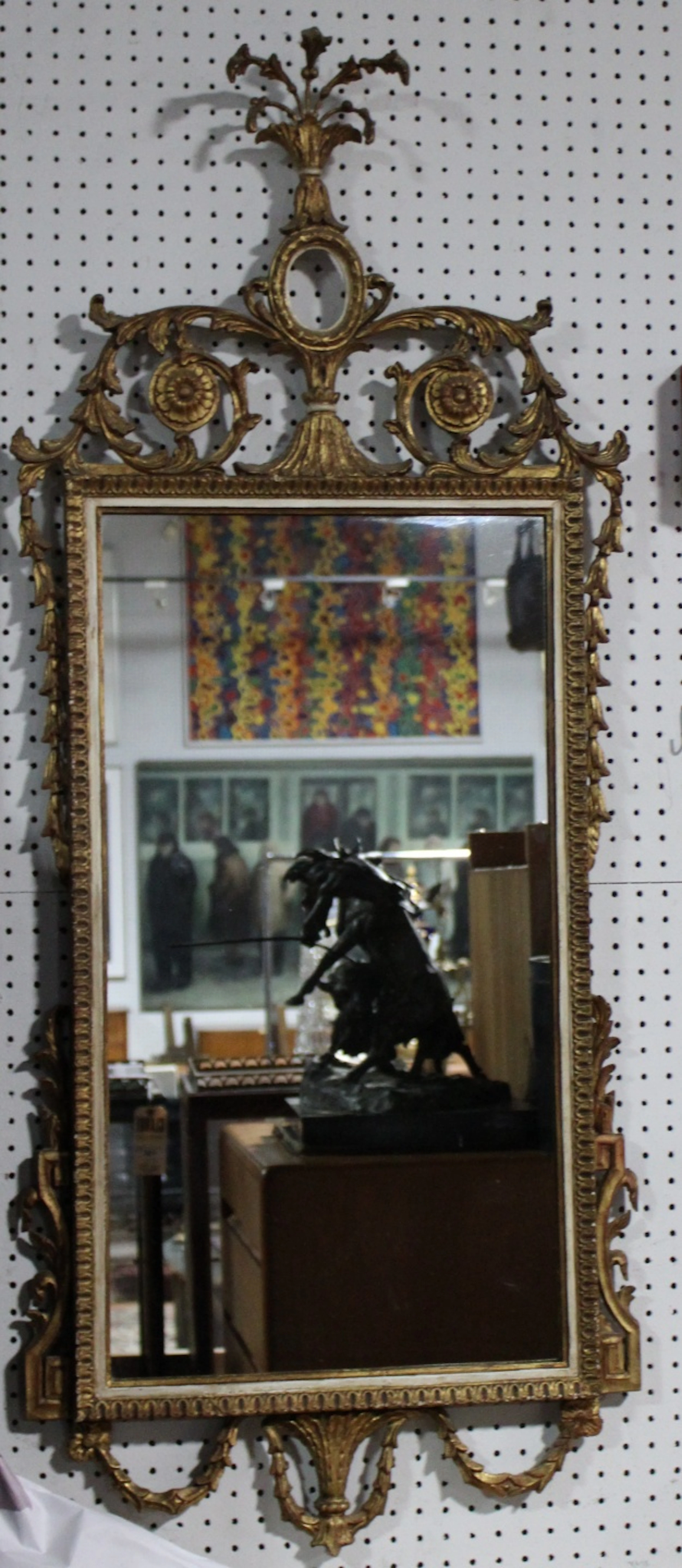 Antique Giltwood Mirror with Ornate Crown.