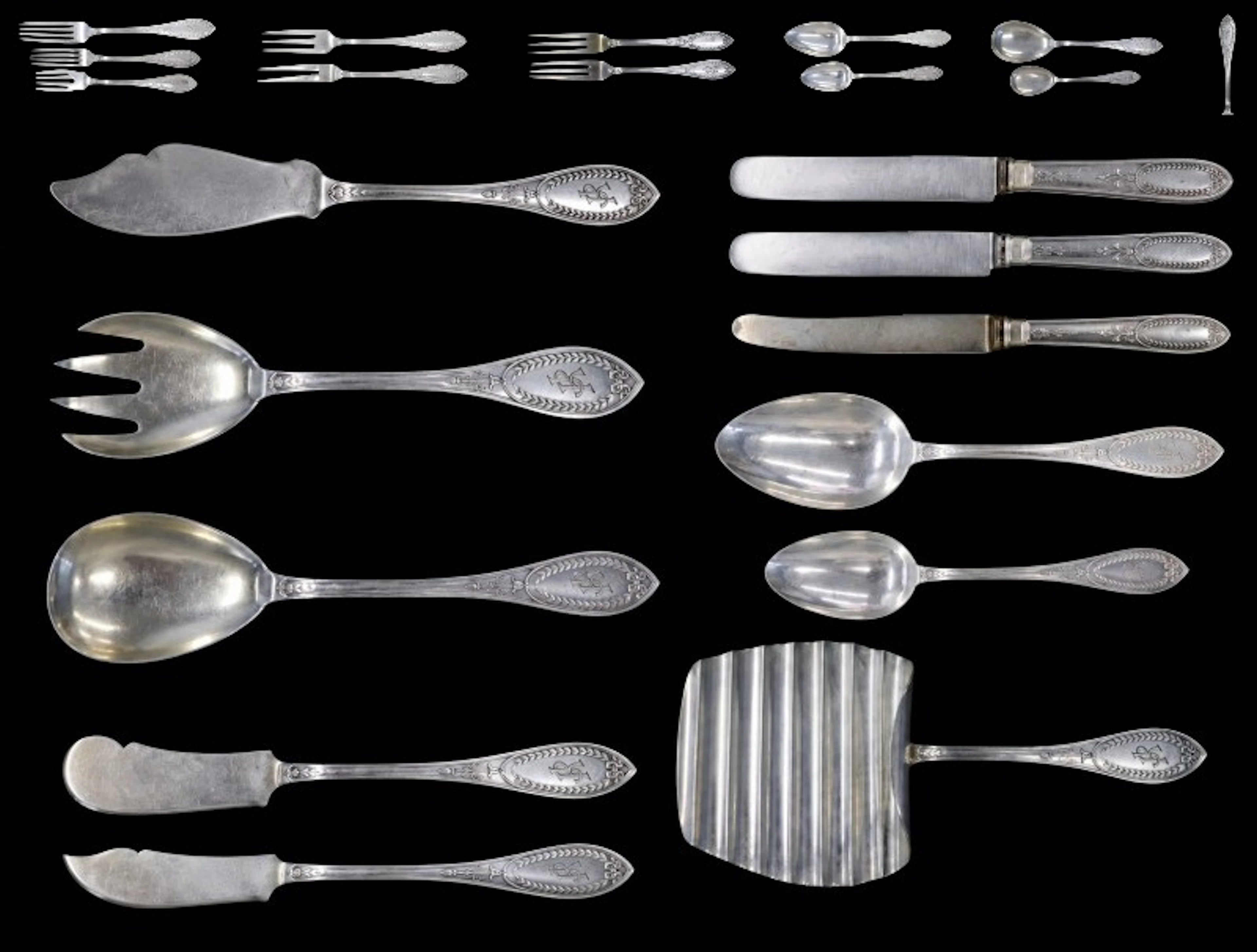 SILVER. Monumental German .800 Silver Flatware