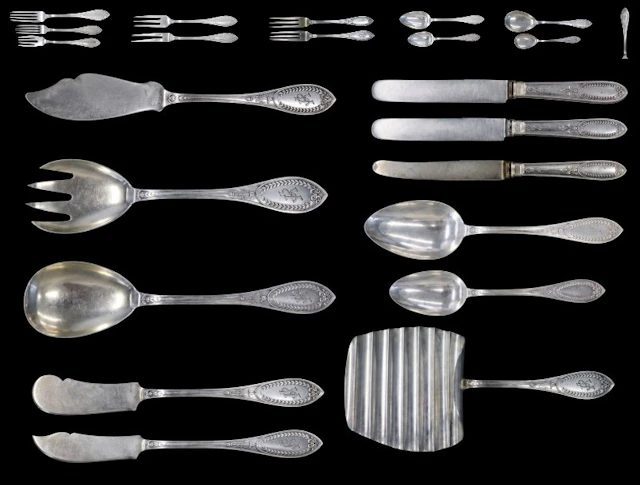 SILVER. Monumental German .800 Silver Flatware