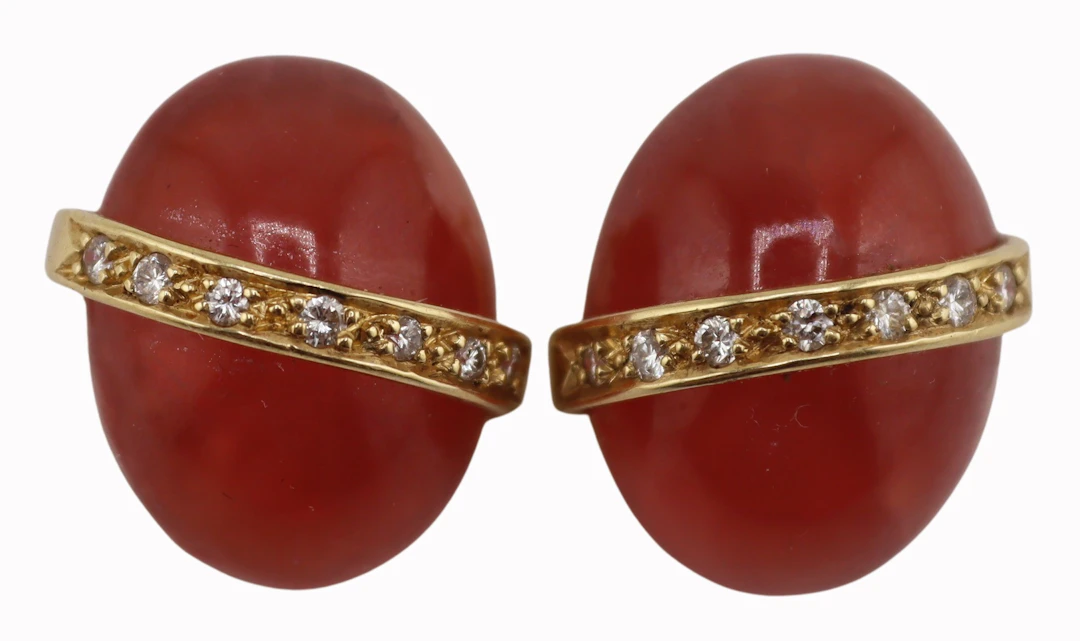 JEWELRY. Pair of 17.5kt Gold, Gem and Diamond