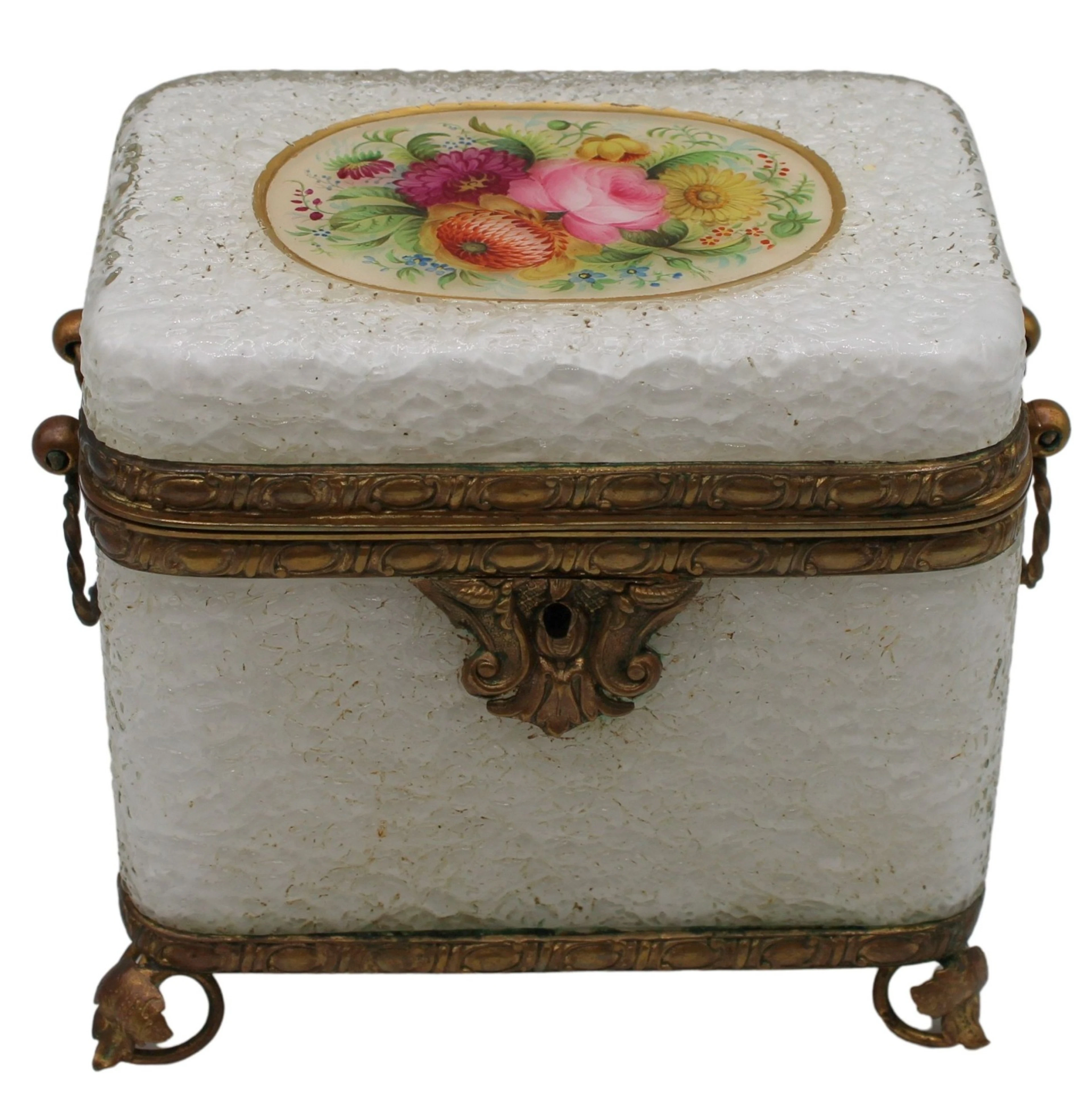 19th C Craquelure White Opaline Sugar Casket.