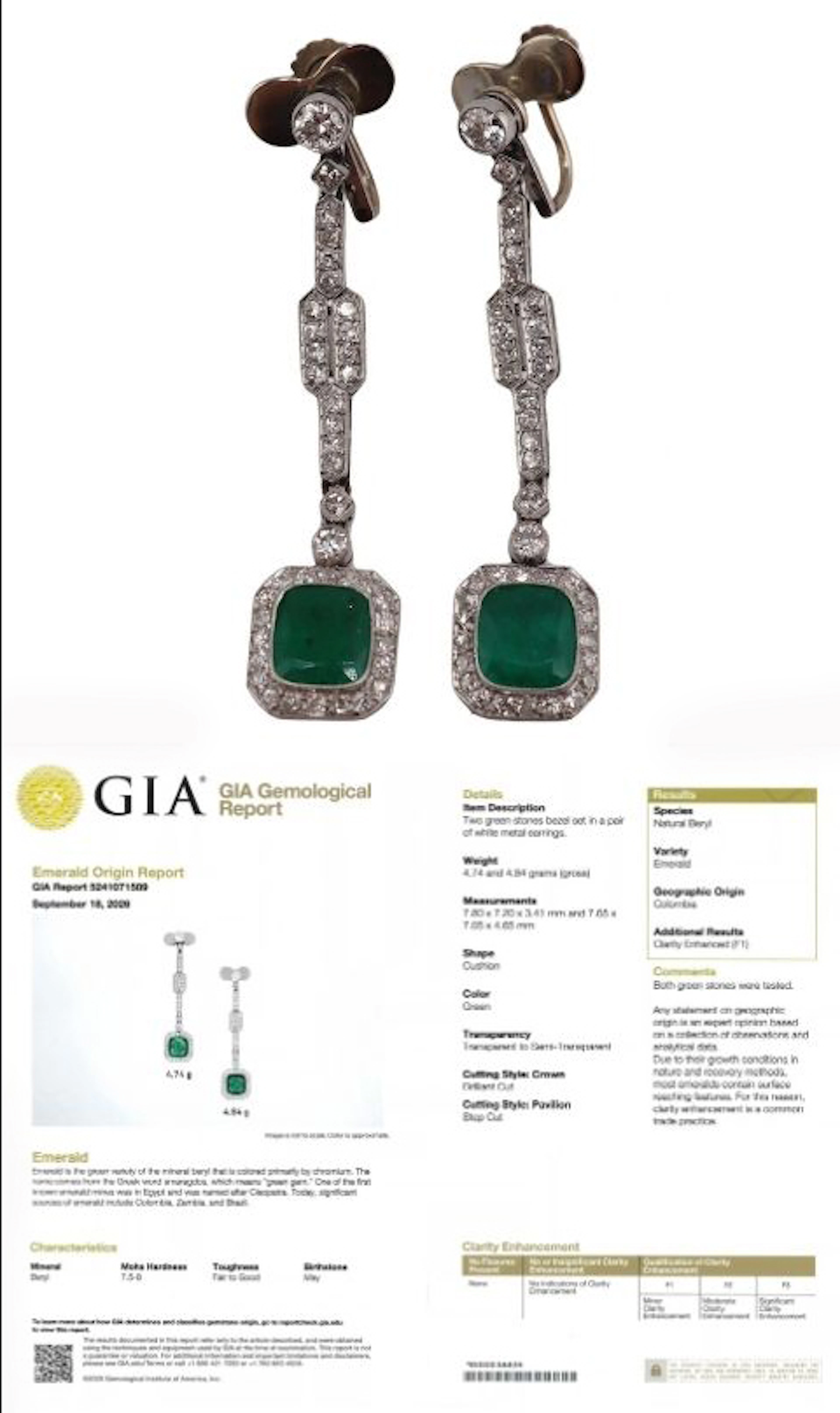 JEWELRY. Art Deco GIA F1 Colombian Emerald and