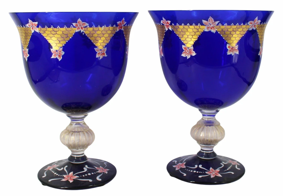 Large Pair of Enamel Decorated Murano? Glass