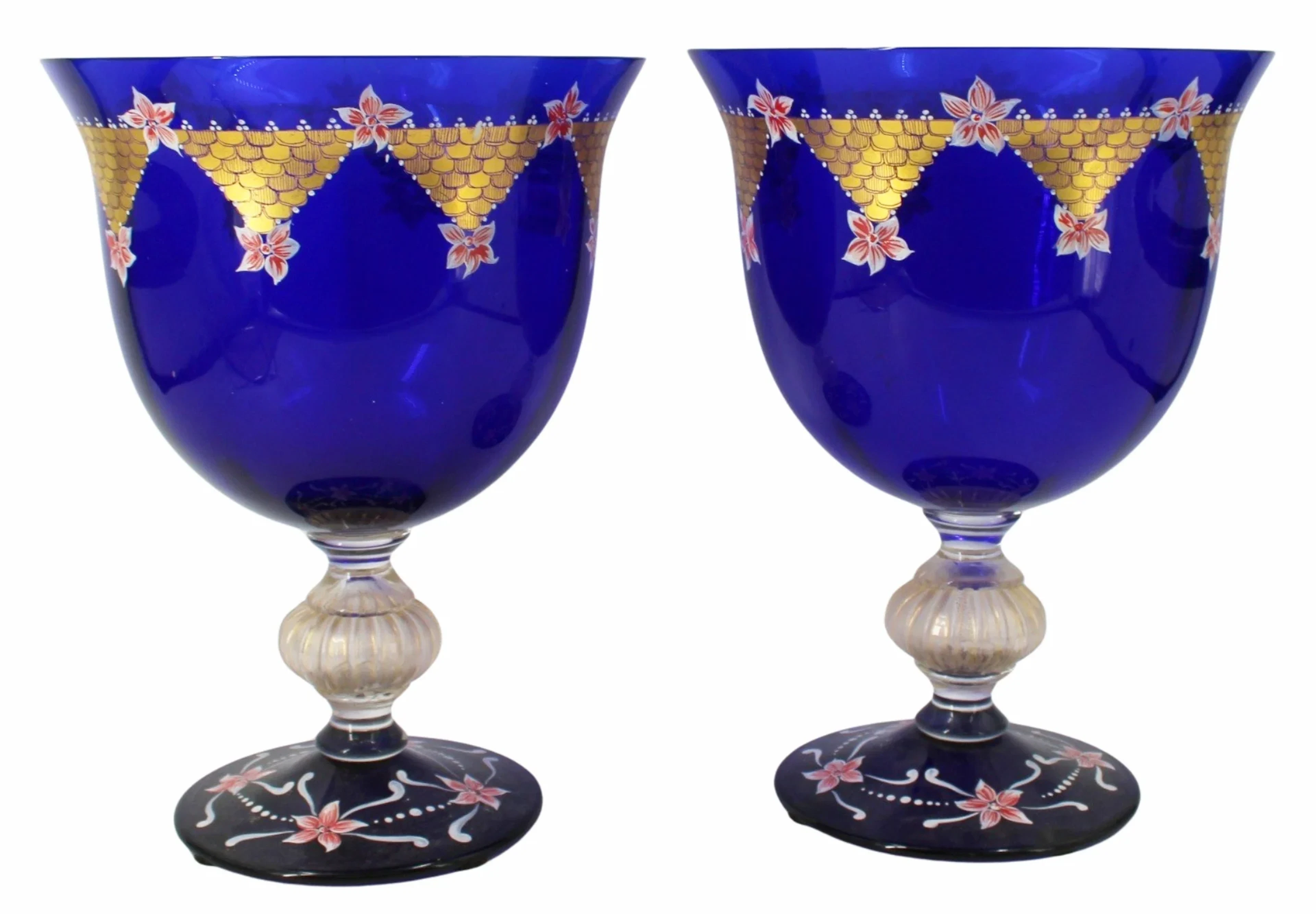 Large Pair of Enamel Decorated Murano? Glass