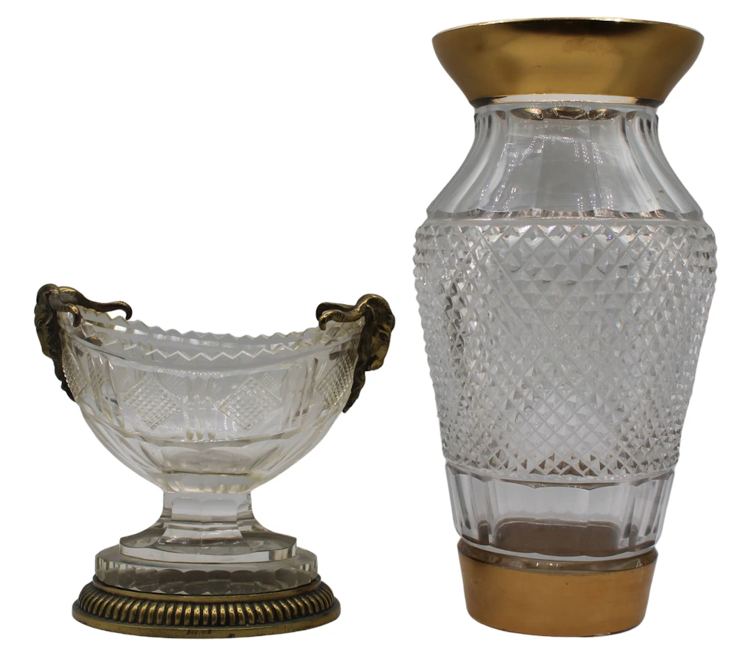 (2) Gilt Bronze and Cut Crystal Vessels.